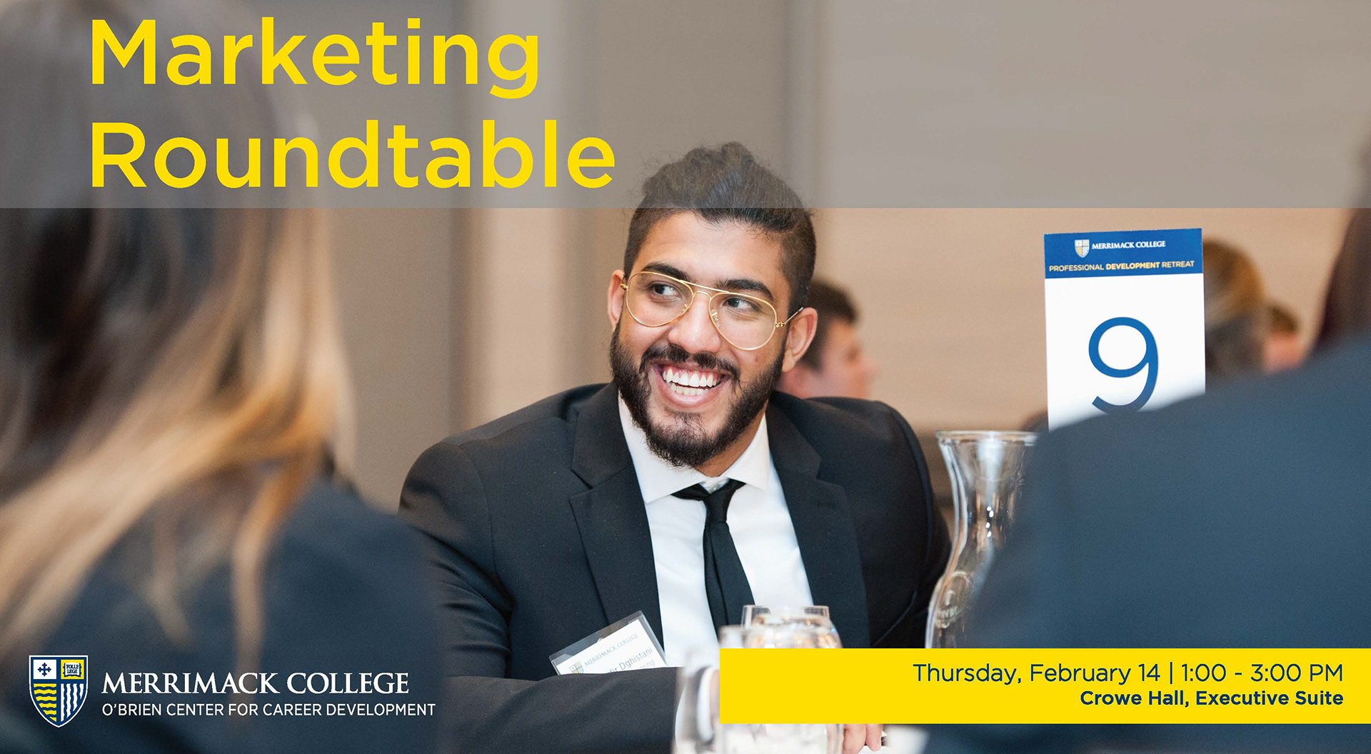 Postcard designed to hand out to marketing students in order to advertise a marketing networking event