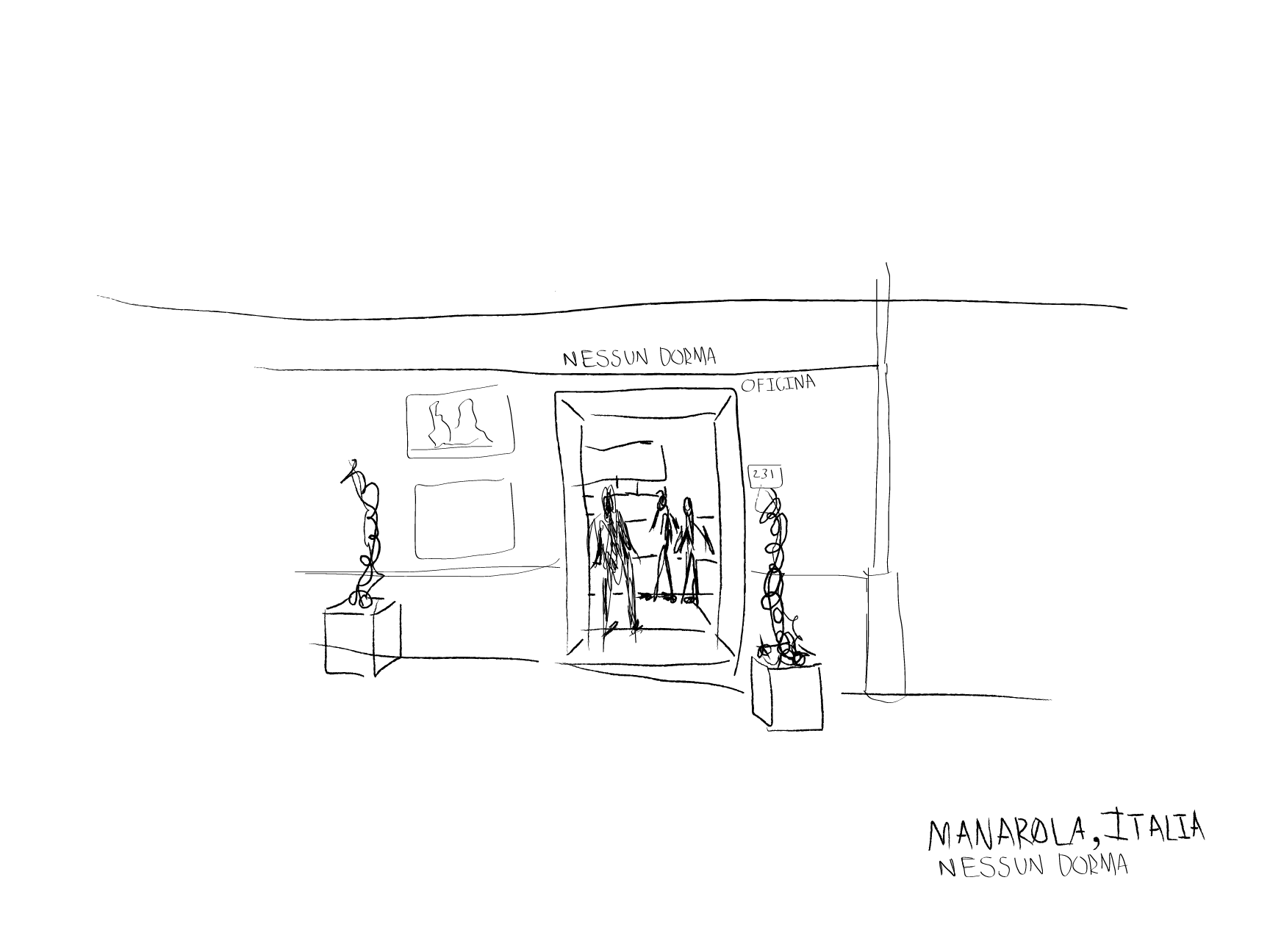 This piece captures a moment set in Italy, evoking an intimate atmosphere through minimal sketching. Created in Adobe Illustrator, the artwork leans into simplicity to emphasize emotion and setting. The delicate lines and restrained composition invite the viewer into a quiet, personal scene, highlighting the charm and warmth of Italian life with a subtle, stylized approach.