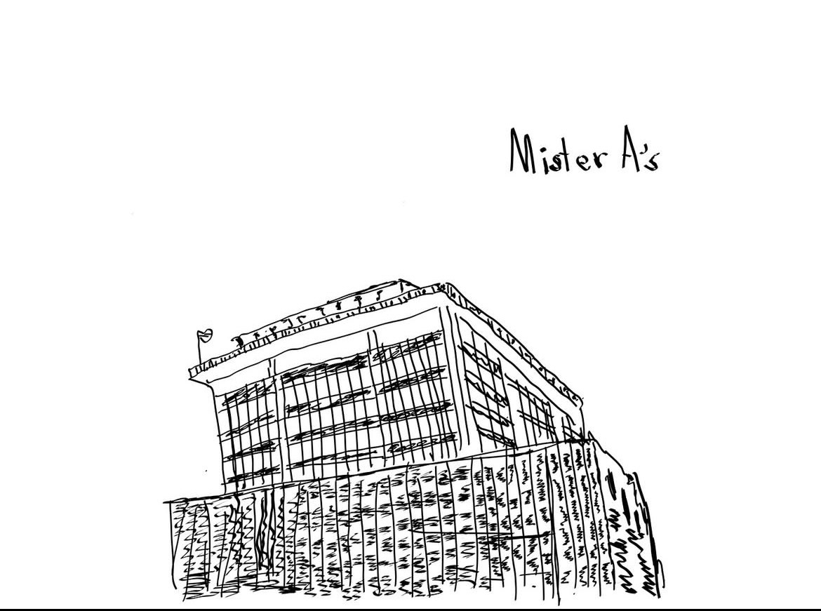 This minimalist sketch captures the elegance of the iconic building that houses Mister A’s, a beloved landmark in downtown San Diego. Created in Adobe Illustrator, the illustration focuses on architectural form and balance, using a clean and simple approach to highlight the structure’s timeless beauty.