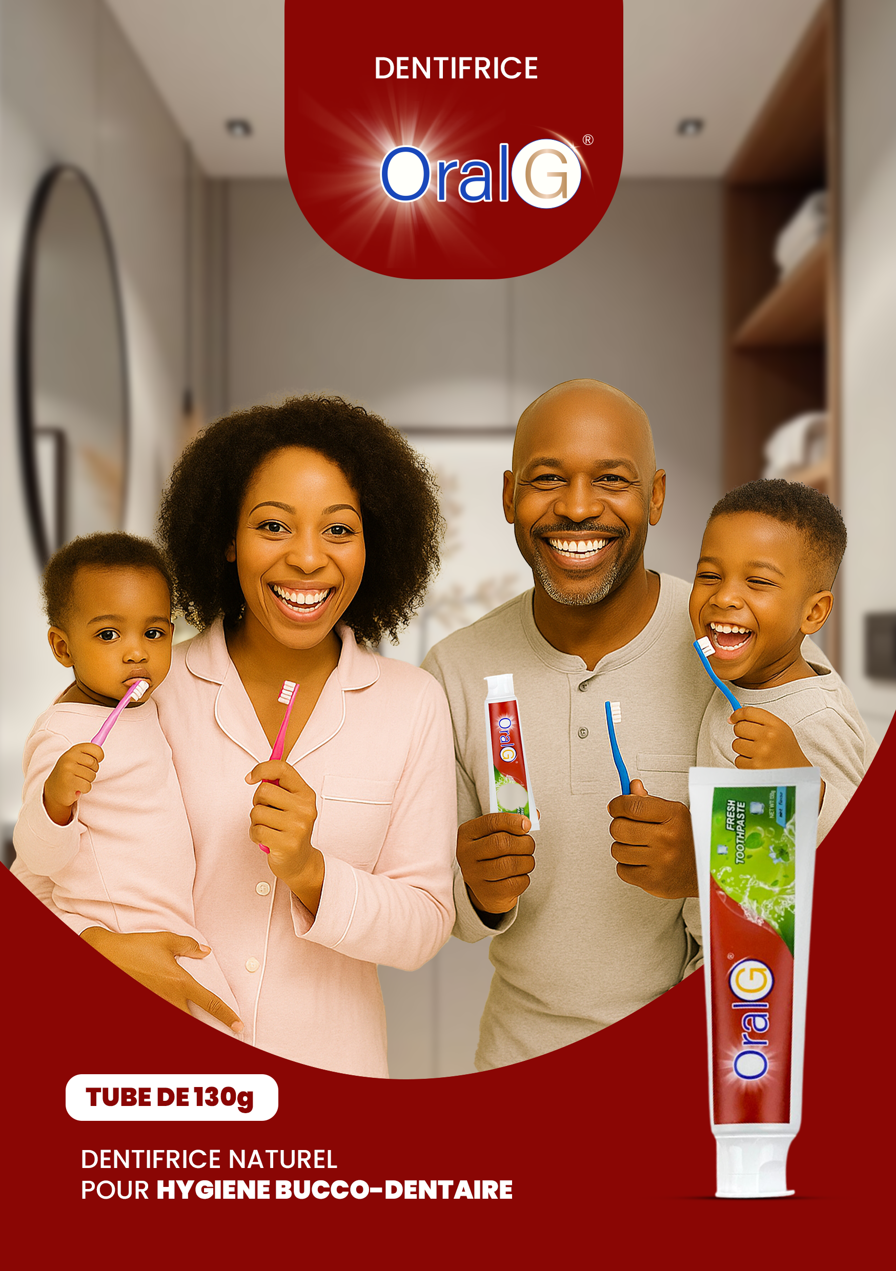 Visuel for ORAL G, marque de dentifrice camerounaise.