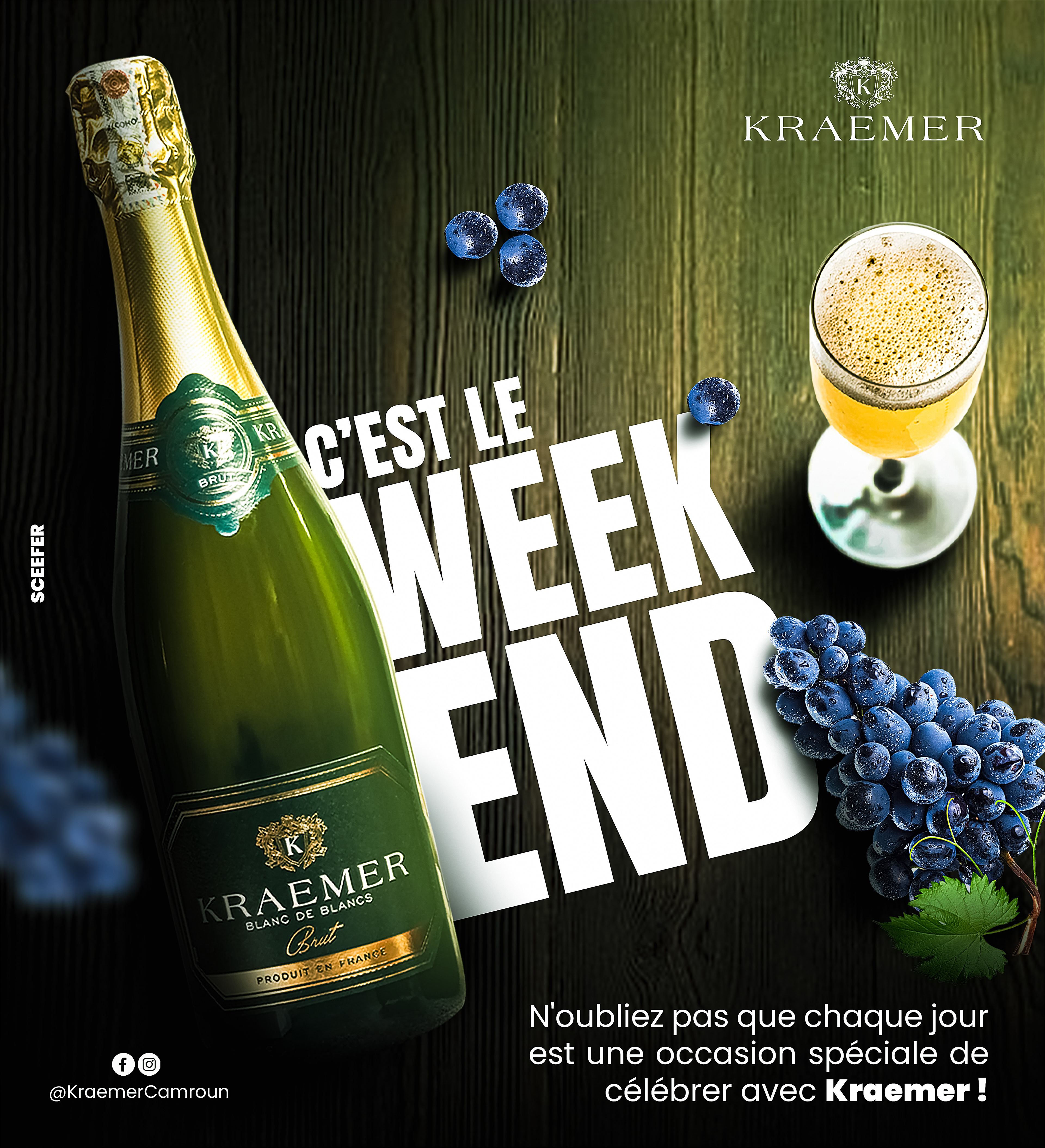 Visuel pour la marque de champagne camerounaise KRAEMER