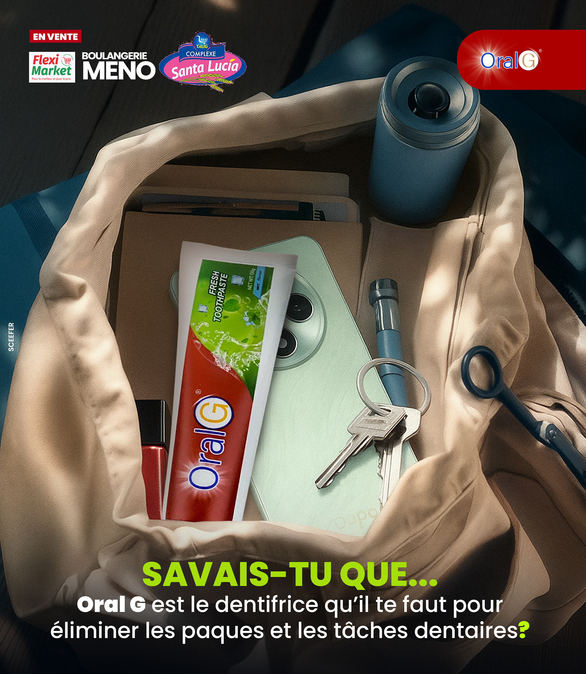 Visuel for ORAL G, marque de dentifrice camerounaise.