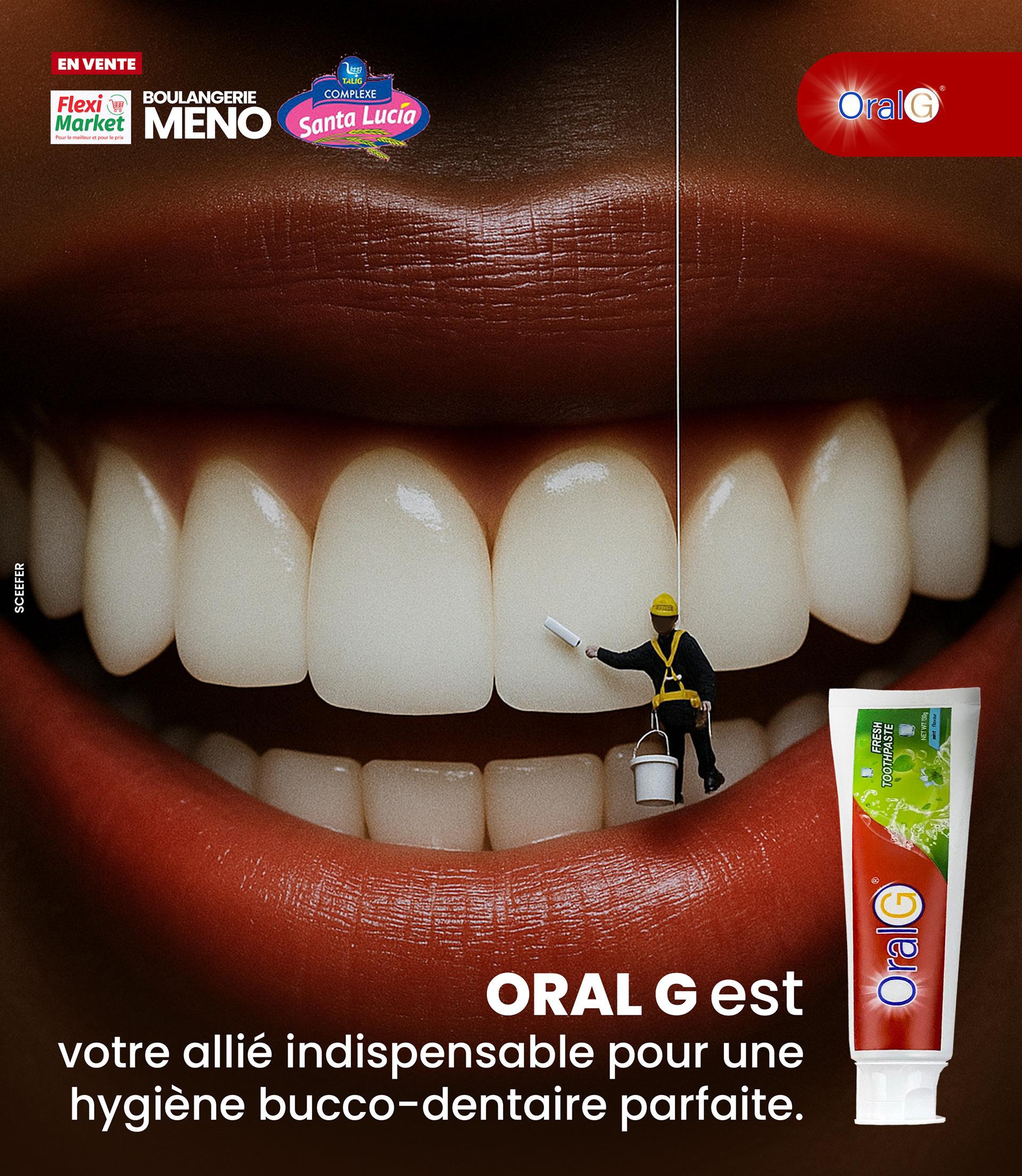 Visuel for ORAL G, marque de dentifrice camerounaise.