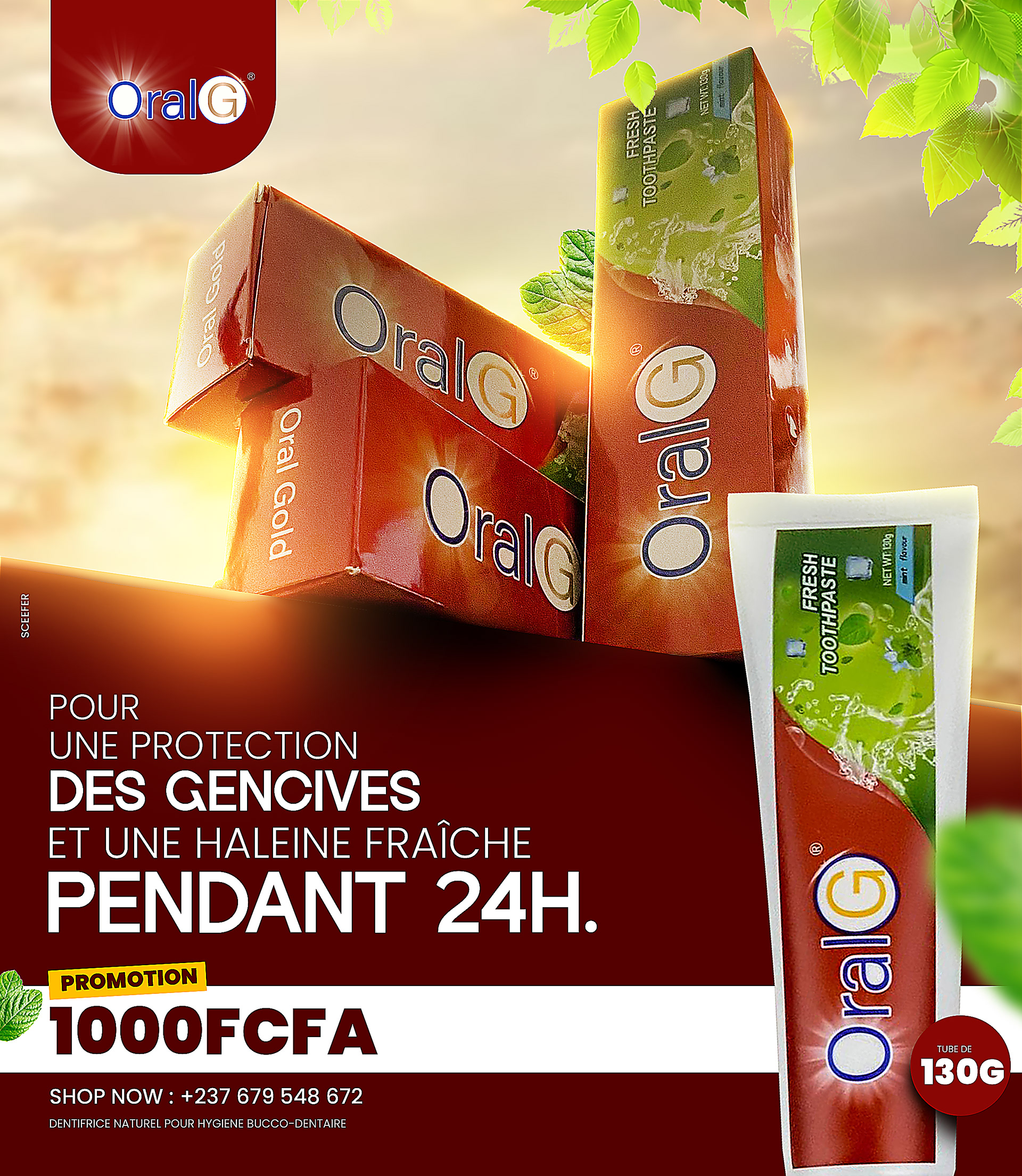 Visuel for ORAL G, marque de dentifrice camerounaise.