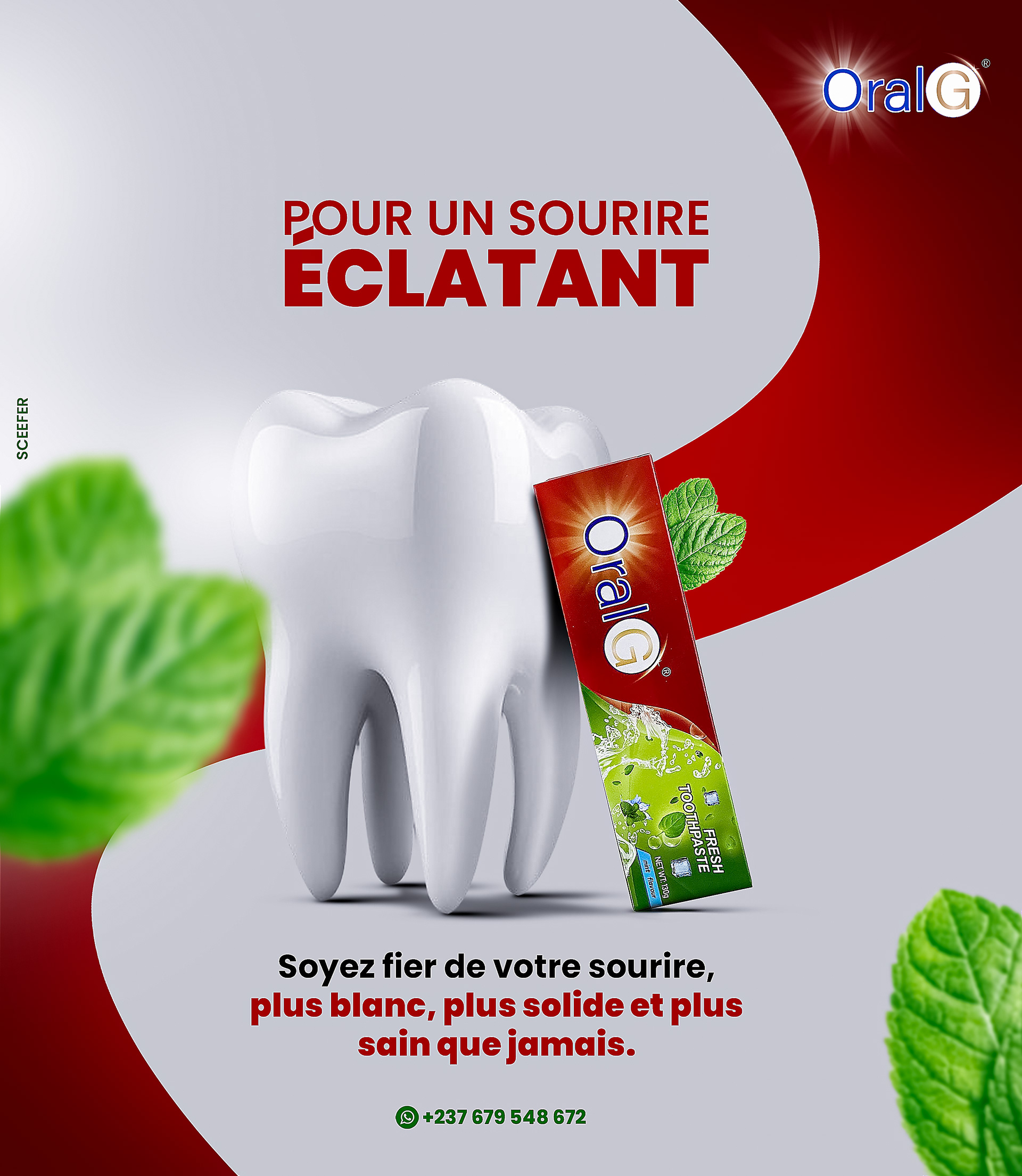 Visuel for ORAL G, marque de dentifrice camerounaise.