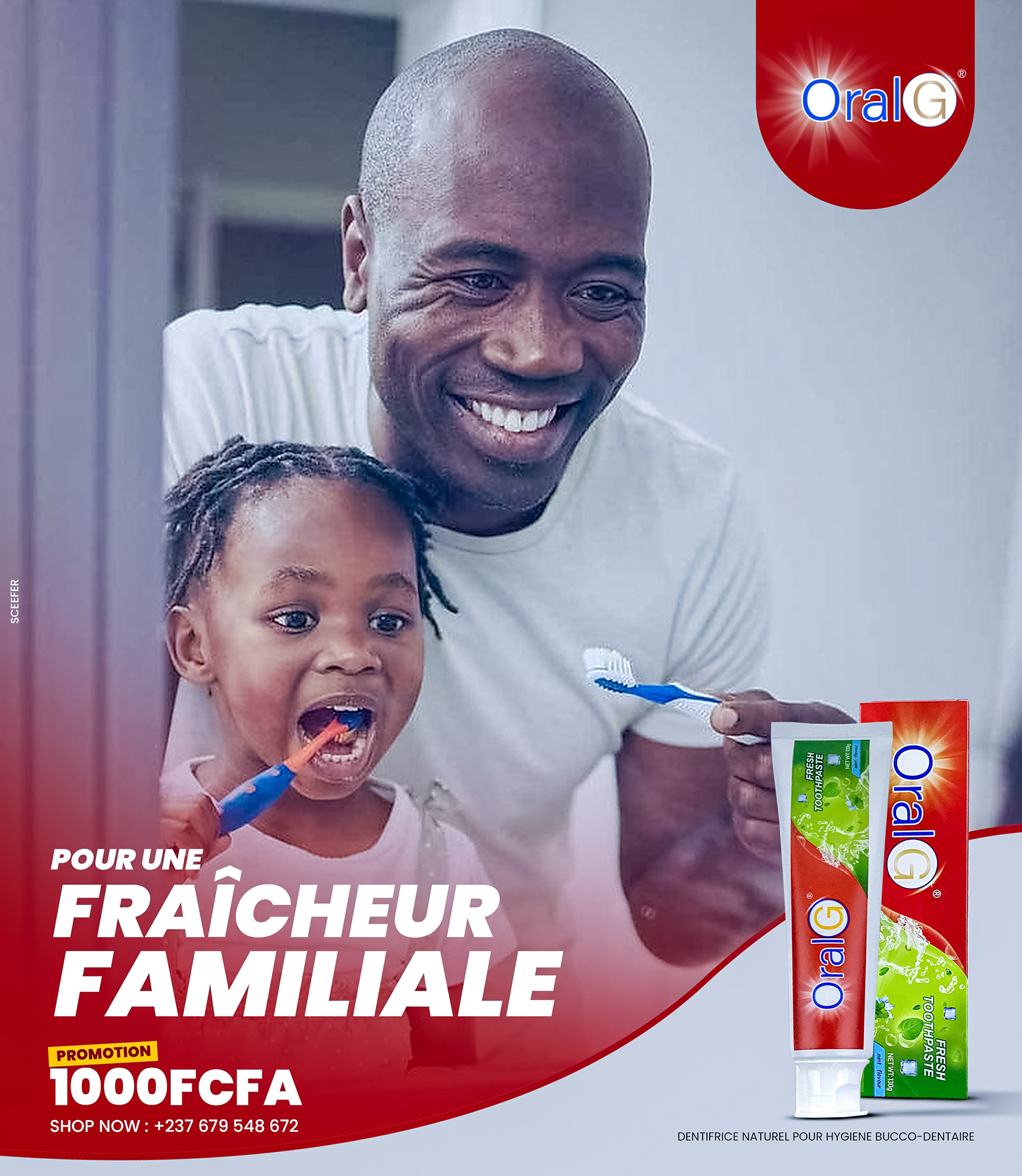 Visuel for ORAL G, marque de dentifrice camerounaise.