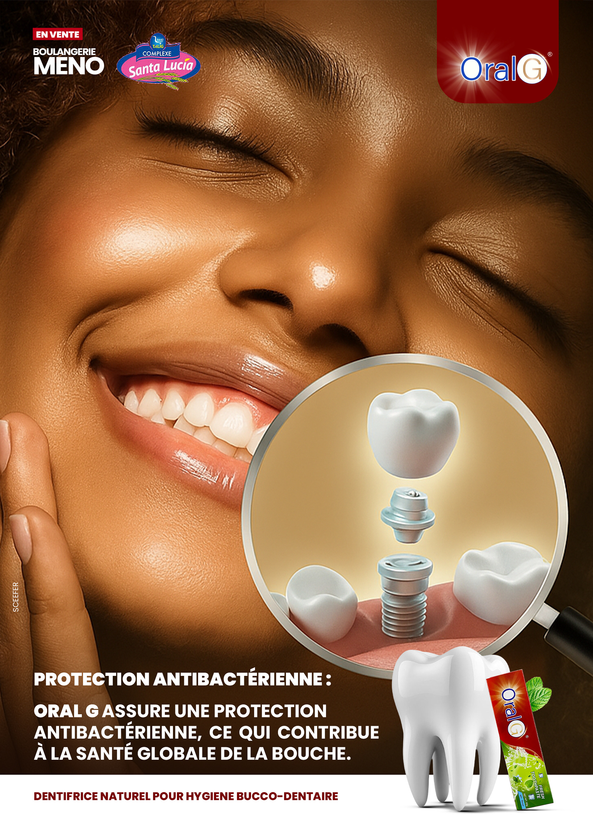 Visuel for ORAL G, marque de dentifrice camerounaise.