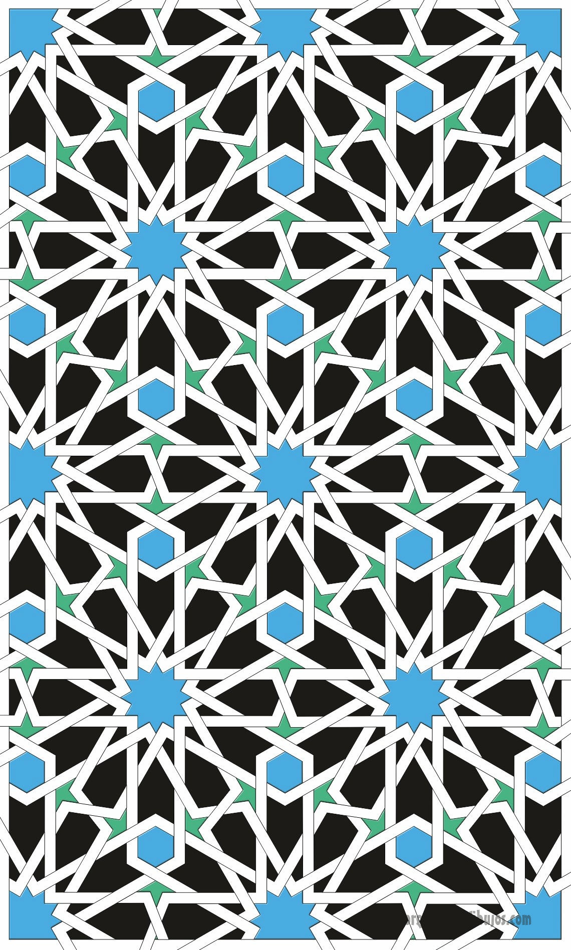 Simetría hexagonal con estrellas de 12 puntas en la Sala del Comedor (Tipo E)