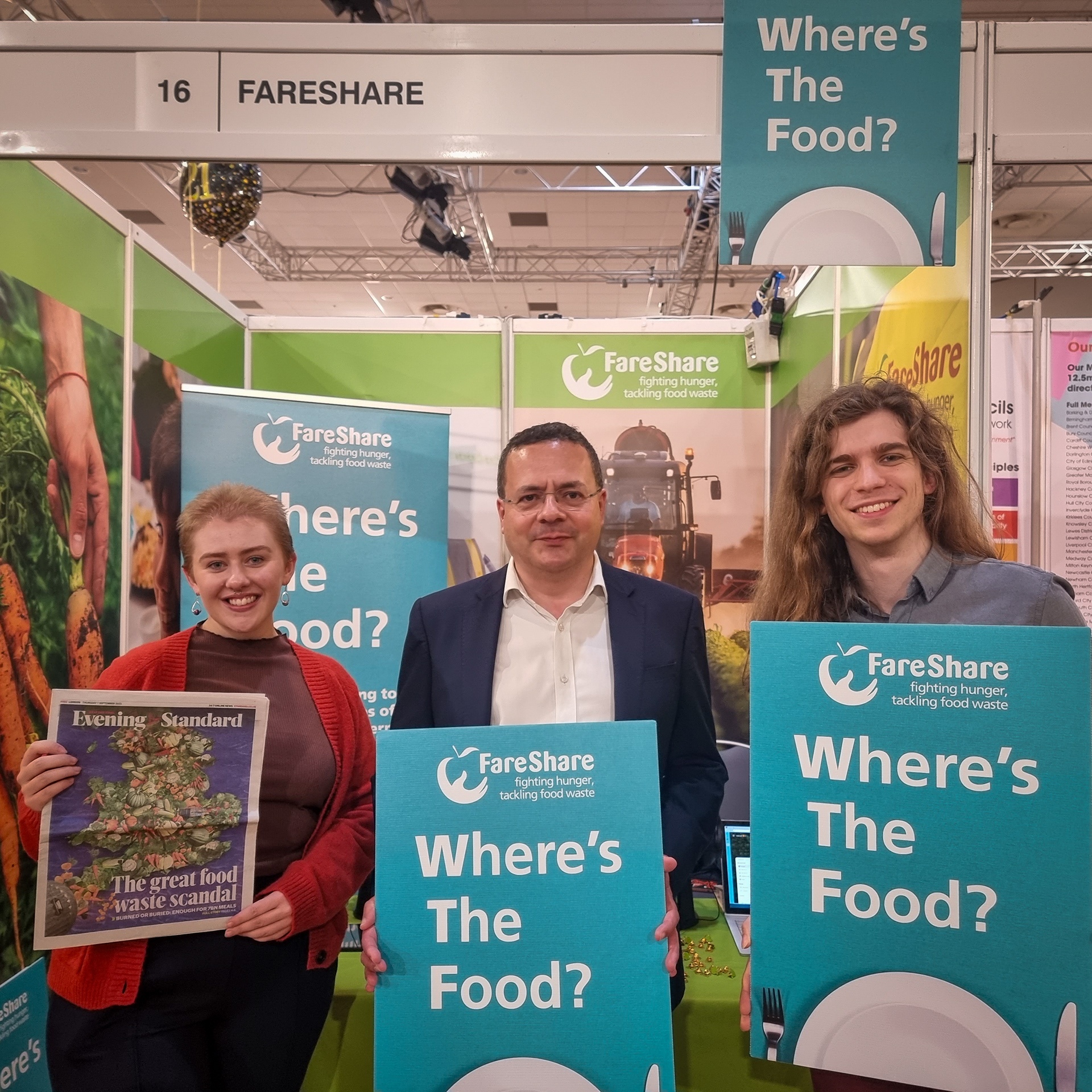 FareShare's Anabel Voysey and Corin Waide with Lib Dem President Mark Pack  - Lib Dem Conference 2023 