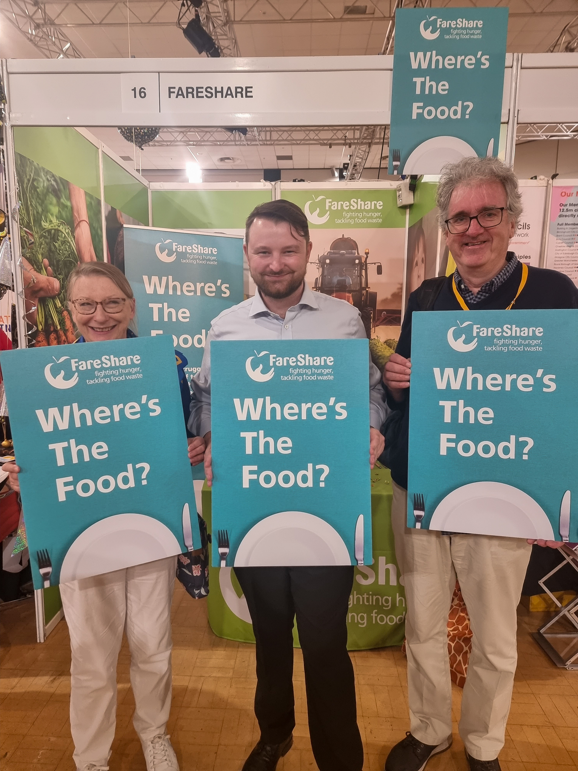 Lib Dem Cllr Fiona Gourley, FareShare's Ali Gourley, and B&NES Lib Dem Chair Steve Gourley - Lib Dem Conference 2023 