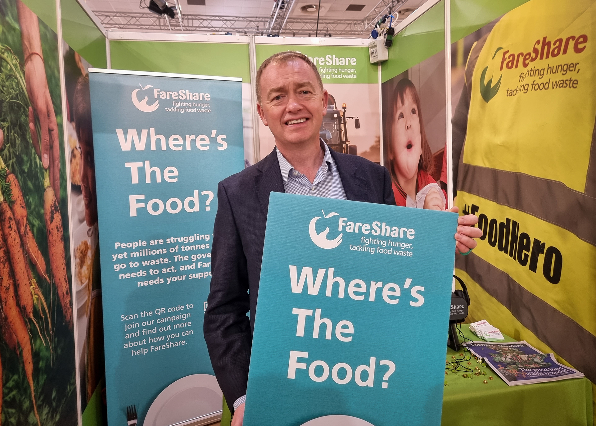 Lib Dem MP Tim Farron at FareShare's stand - Lib Dem Conference 2023 
