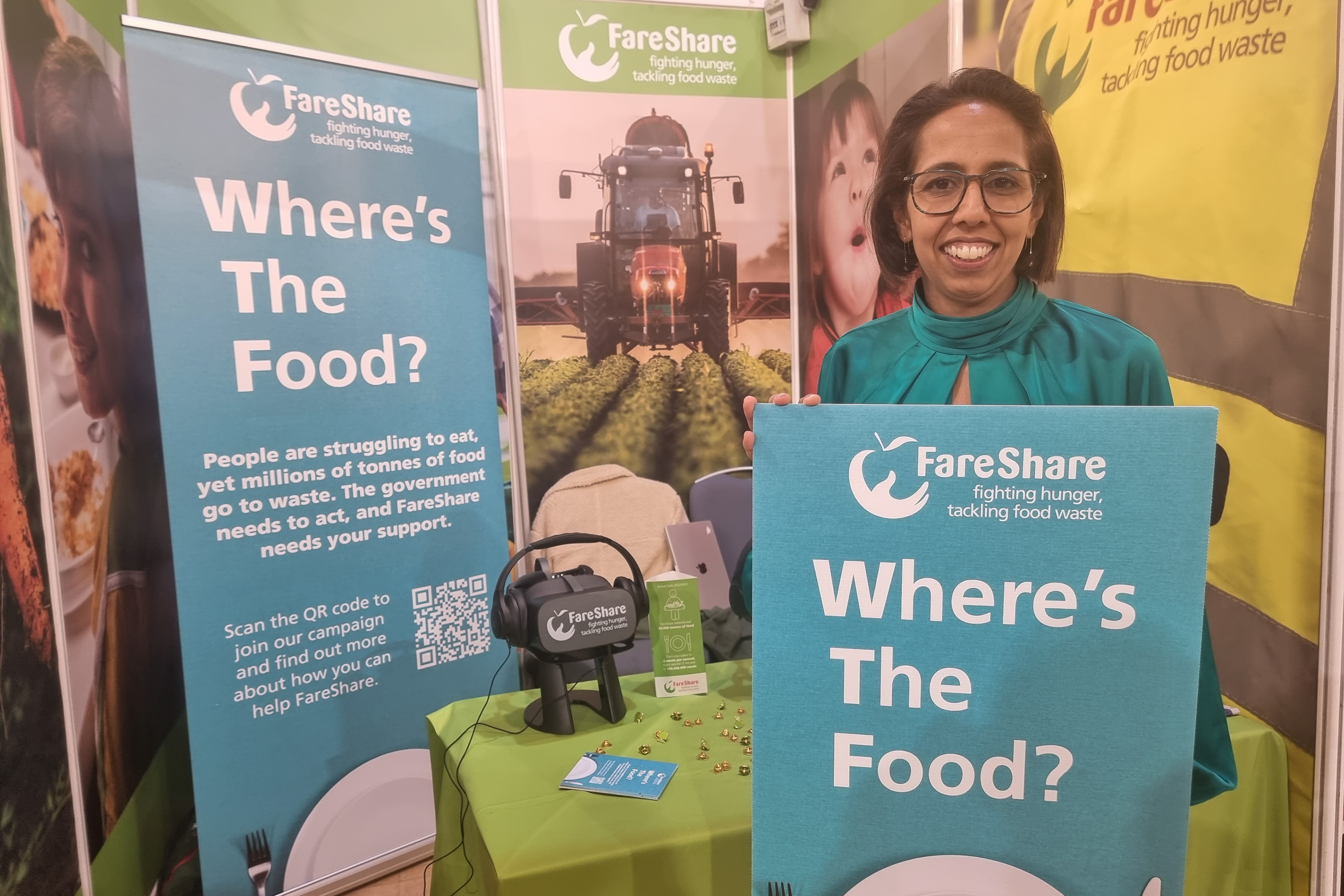 Lib Dem MP Munira Wilson at FareShare's stand - Lib Dem Conference 2023 
