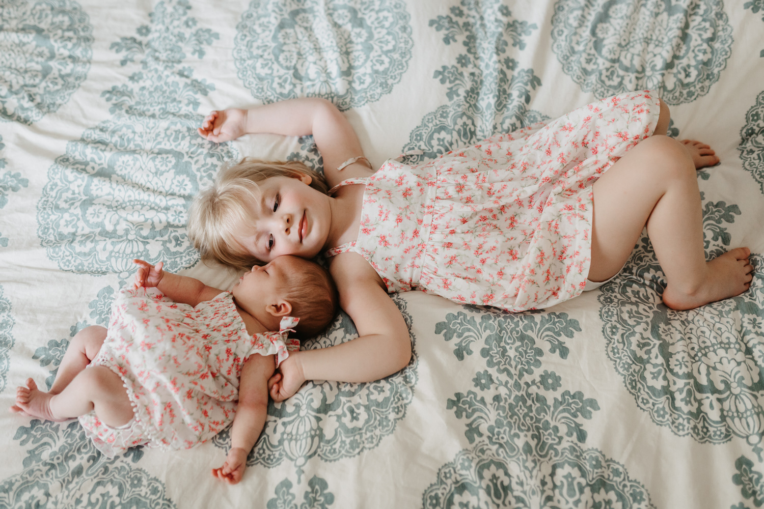 in home lifestyle newborn session with big sister