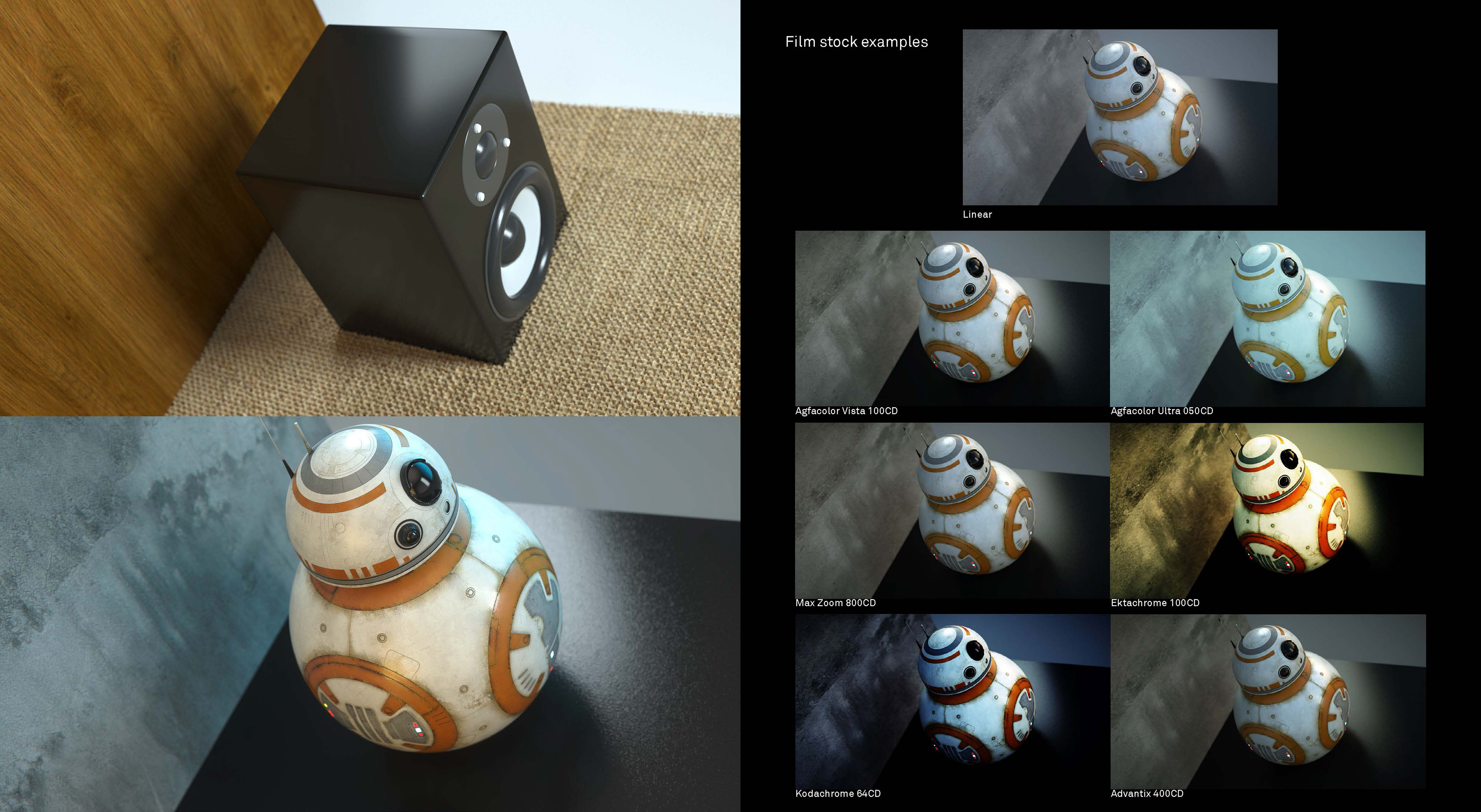Render testing of LUTs and film stock