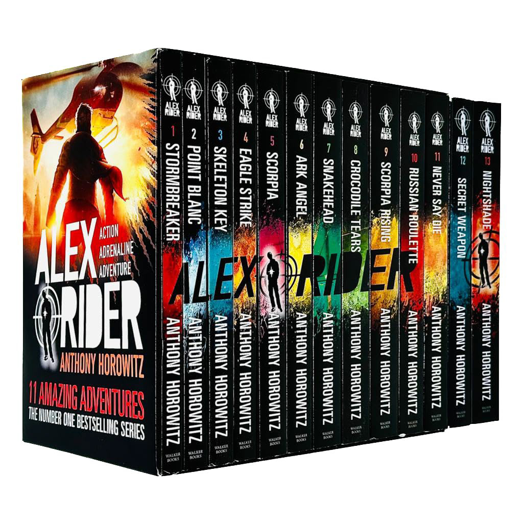 9.9★ (average)	Find a fourteen-year old. Get MI6. Mix them together with a dramatic death, and say hello to Alex Rider. Alex Rider is not yet old enough to vote, yet he’s somehow old enough to go around as a undercover spy, saving lives, taking lives, and just trying to live a normal life. Every time he thinks another adventure is over, his mission finally ending, he starts to turn back into another normal teen. Then MI6 calls him, and Anthony Horowitz is at it again. With twists and turns on every page, Rider cheats death more times than any person should. But will Alex Rider manage to cheat fate on his final mission? Accompany him through this ten-thousand paged journey, and watch out-don’t get caught- because Alex Rider’s worst enemy is out and about…and he’s going to Hunt. You. Down. if he finds out you don’t enjoy this teenage spy series, then you’re dead. Unless you’re Alex Rider, that is.  	17/09/2025
