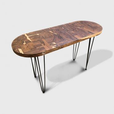 Table console en ziricote et Sapelli, pieds épingles métal noir 120 x 45 x H75 - 1 390€