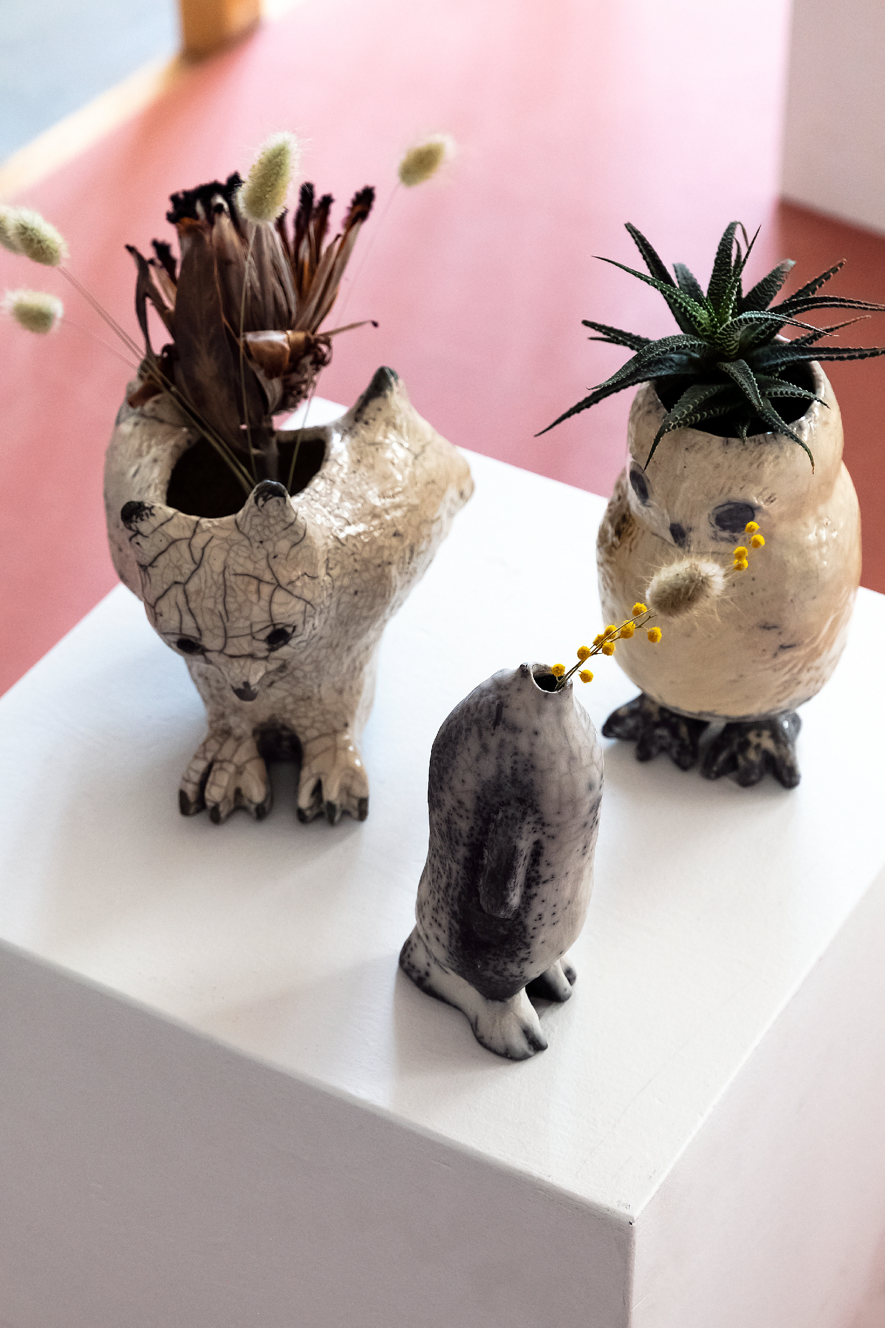 Sculpture-vase phoque cuisson phoque 200€ / Sculpture-vase hibou PM cuisson raku 270€ - 280€