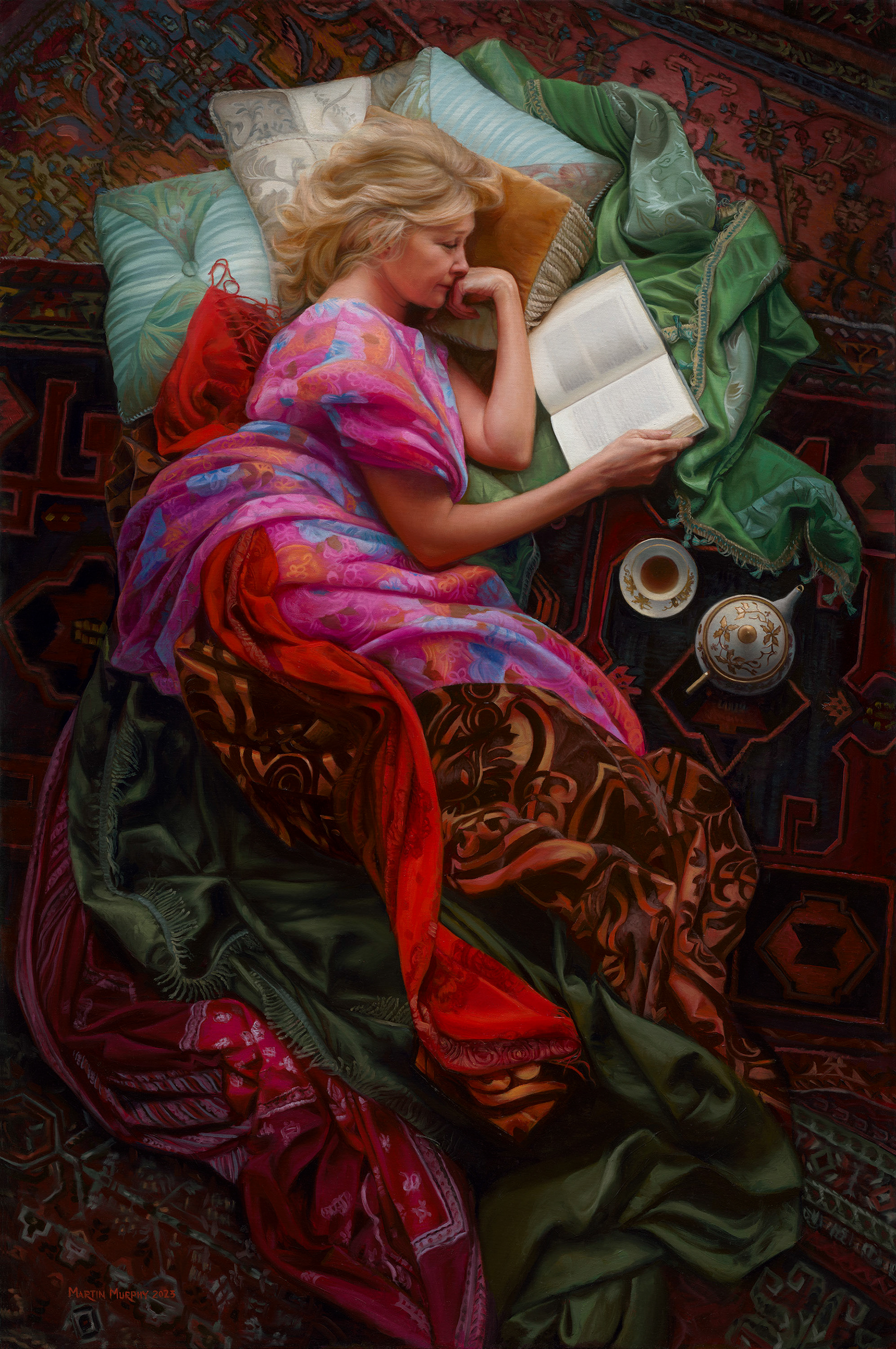 "The Luxury of a Book" oil on canvas, 72"x48", 182cm x 122cm (SOLD)