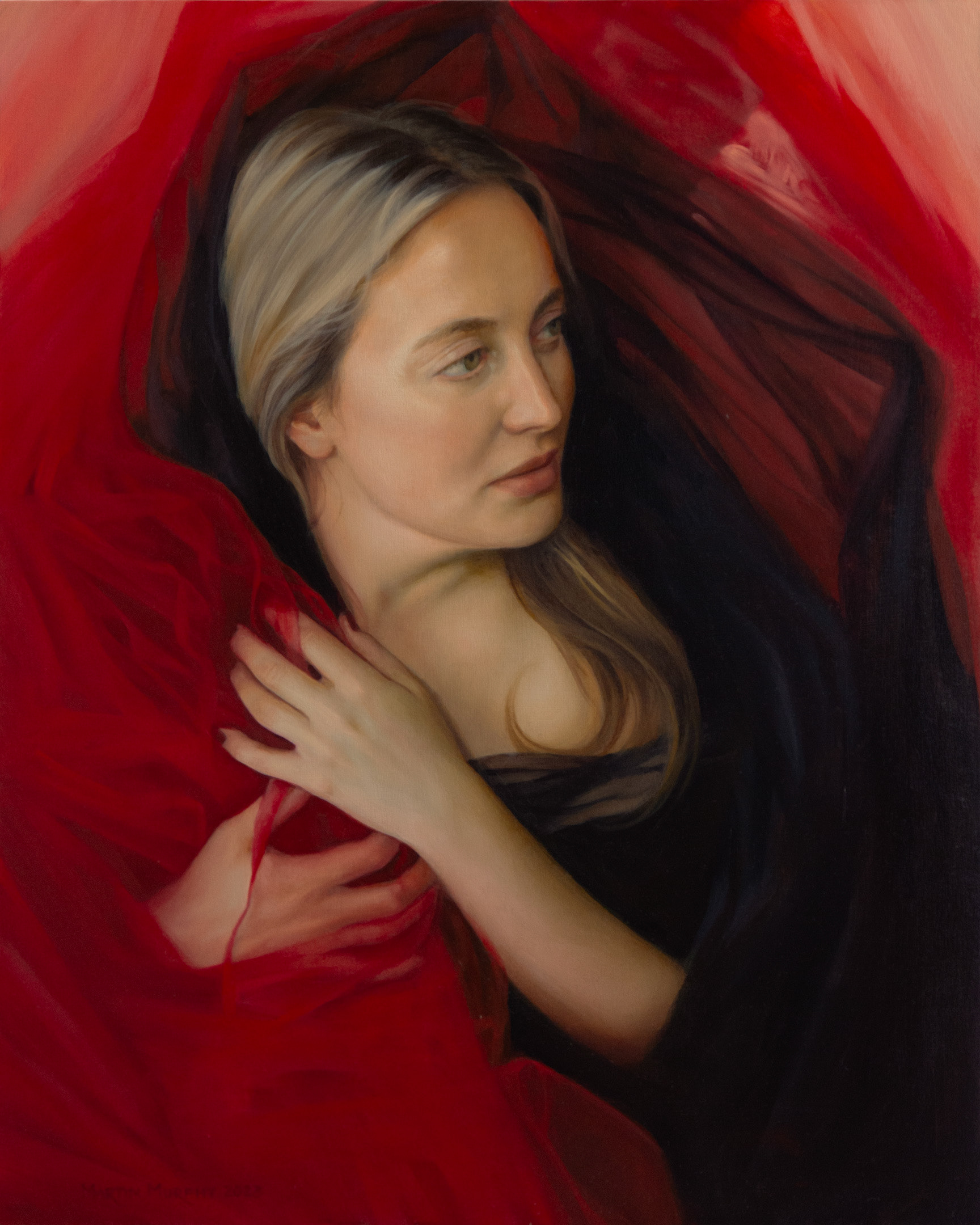 "Black and Red" oil on wood panel, 30"x24", 76.2cm x 61cm