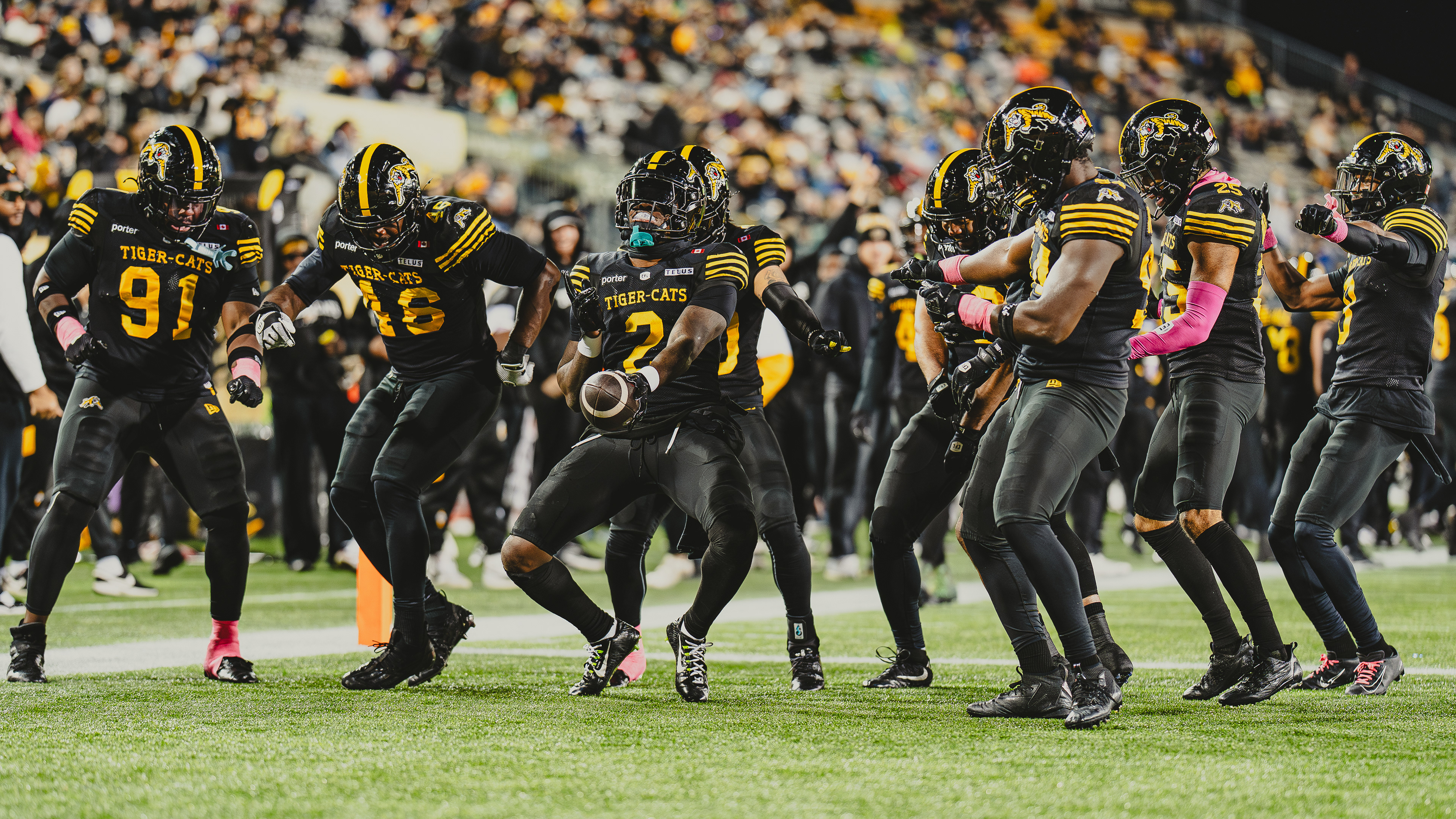 Hamilton Tiger-Cats celebrating a touchdown