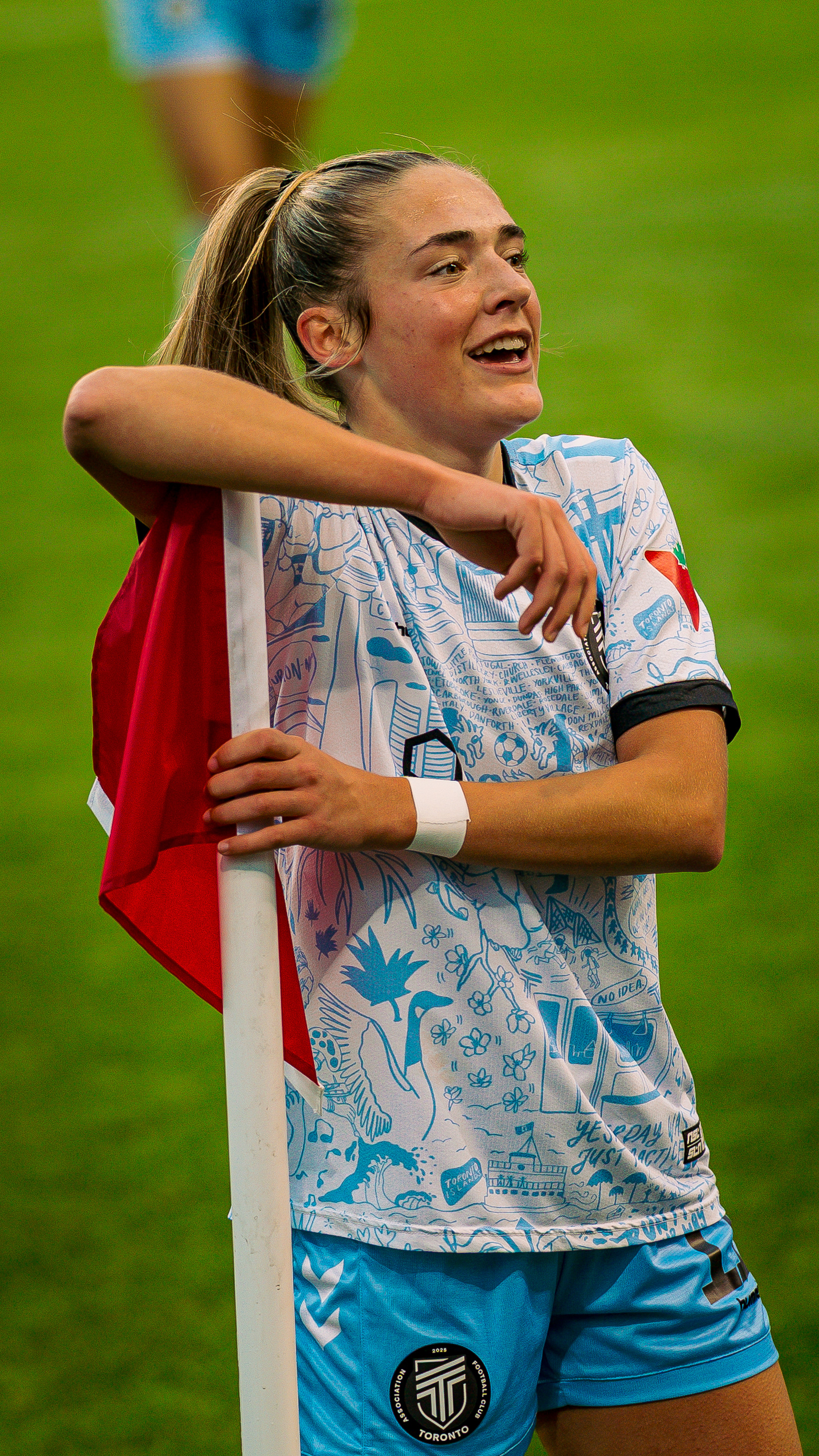 Kaylee hunter celebrates her goal for the AFC Toronto during the NSL 2025 final