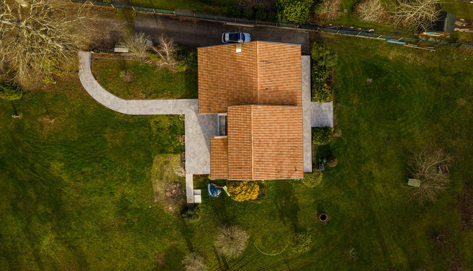 Photographie en drone de bien immobilier dans la région de Bordeaux.