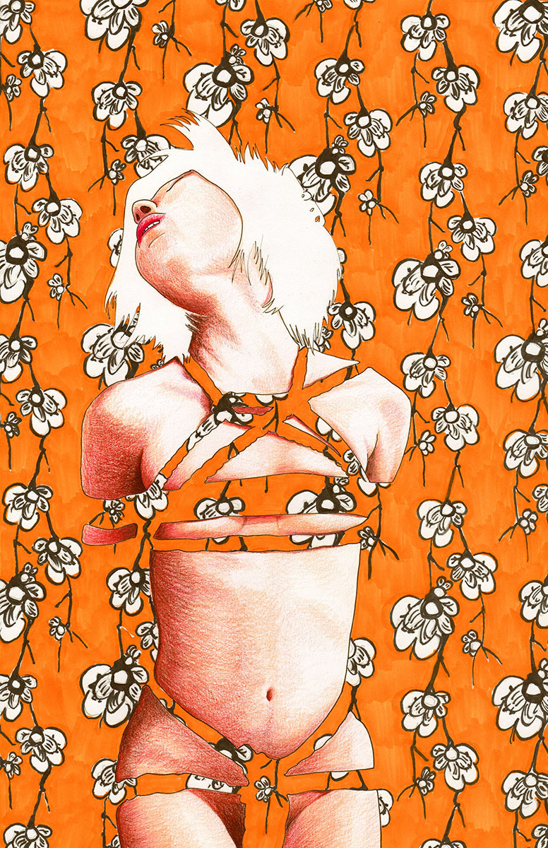 "Androgynous Apricot" Wall Flower Series | Color pencil, marker, and ink