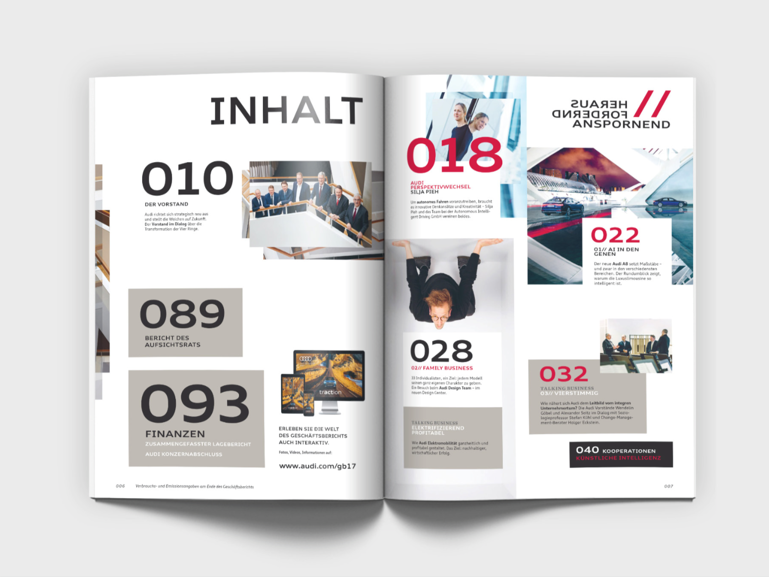 Stuttgart Creative Direction Grafiker Vera Uchytil Geschäftsbericht Report Editorial Inhaltsverzeichnis Audi