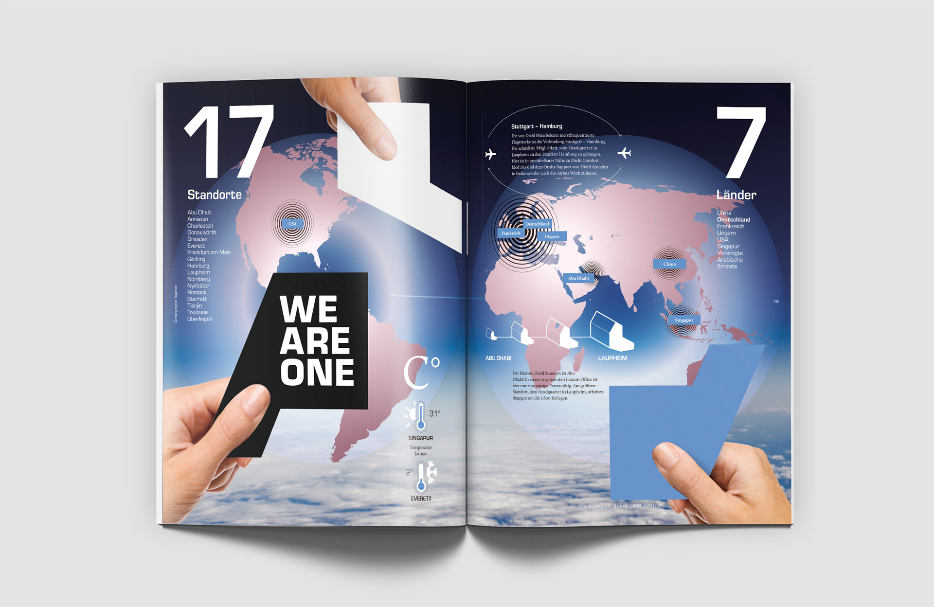 Vera Uchytil Creative Art Direction Grafiker Markenkommunikation Diehl Aviation BCM Award Gold das Keyvisual wird in Einzelteile aufgeteilt in das kleinste Element Standorte Weltweit