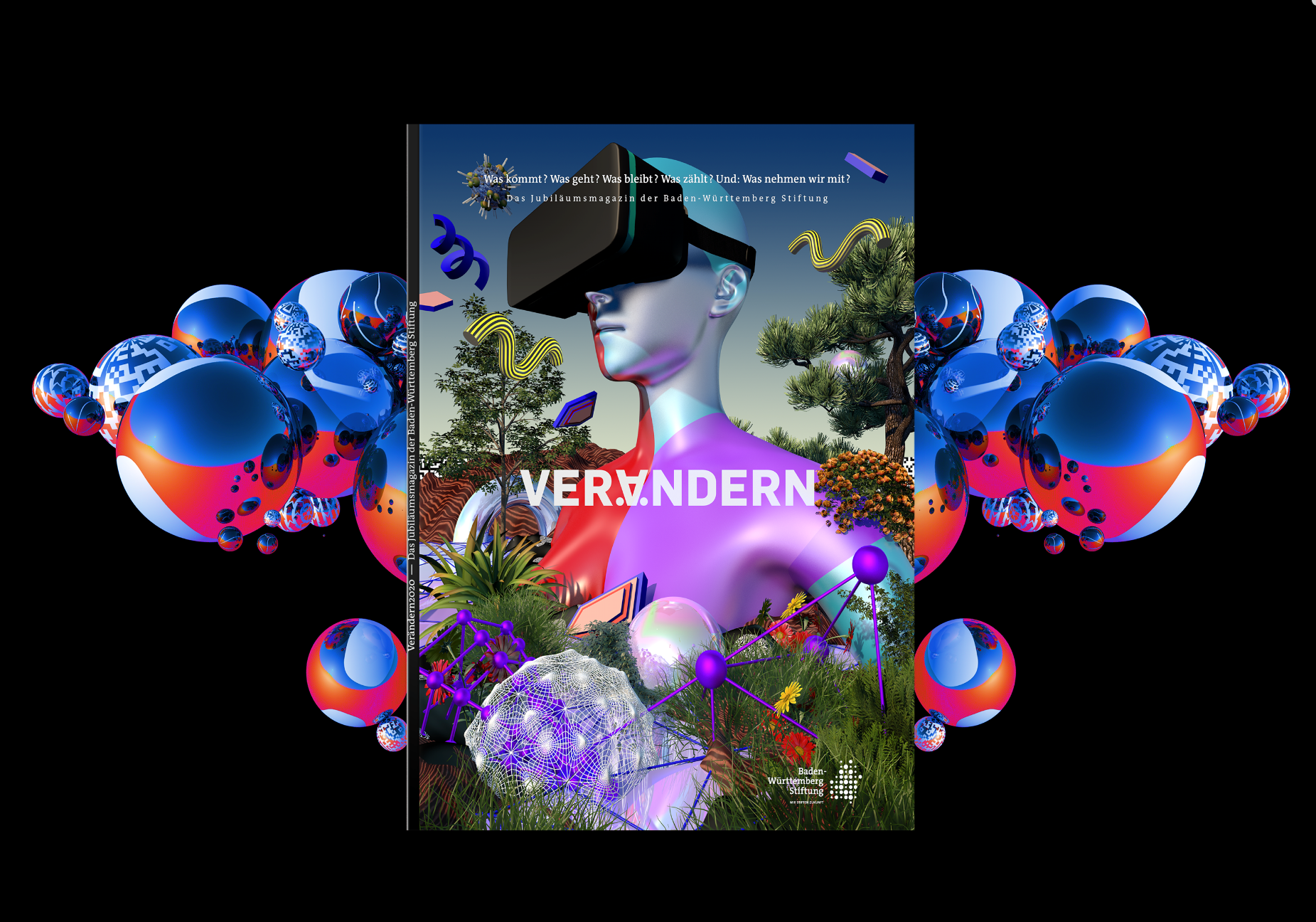 Cover Verändern Baden-Württemberg Stiftung Magazin Illustration Vera Uchytil 3D Elemente Portrait Vr Brille