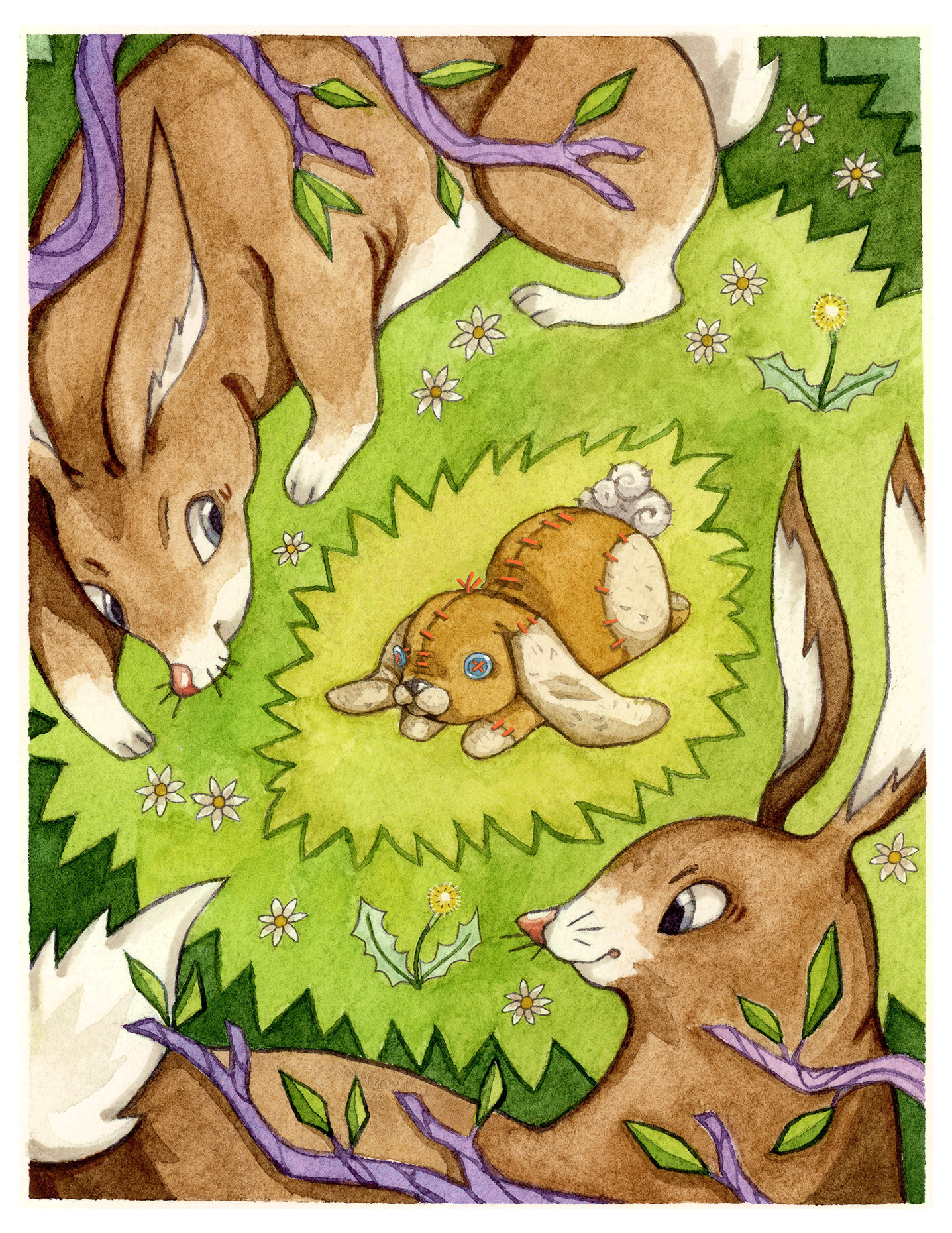 Page spread from "The Velveteen Rabbit", 2021. Media: watercolor, ink