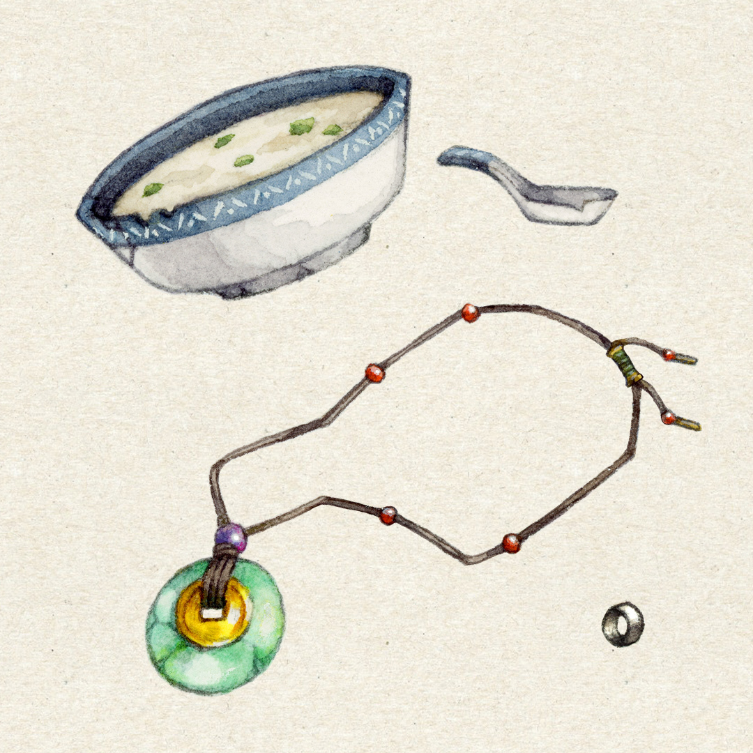 Various props, Dec 2020. Media: ink, watercolor