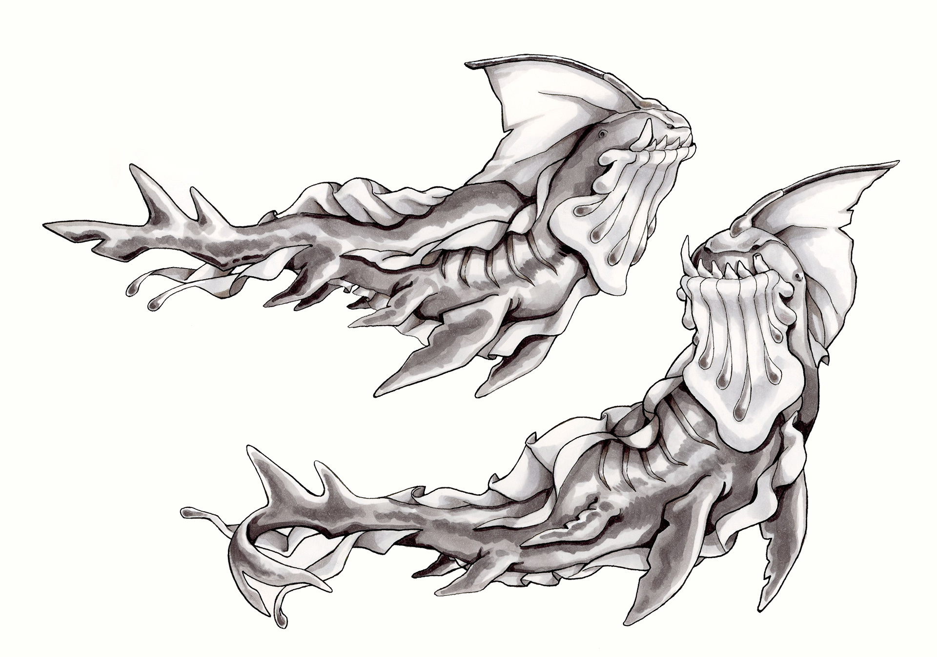 "Jade Garden Shark" creature concept, 2023.