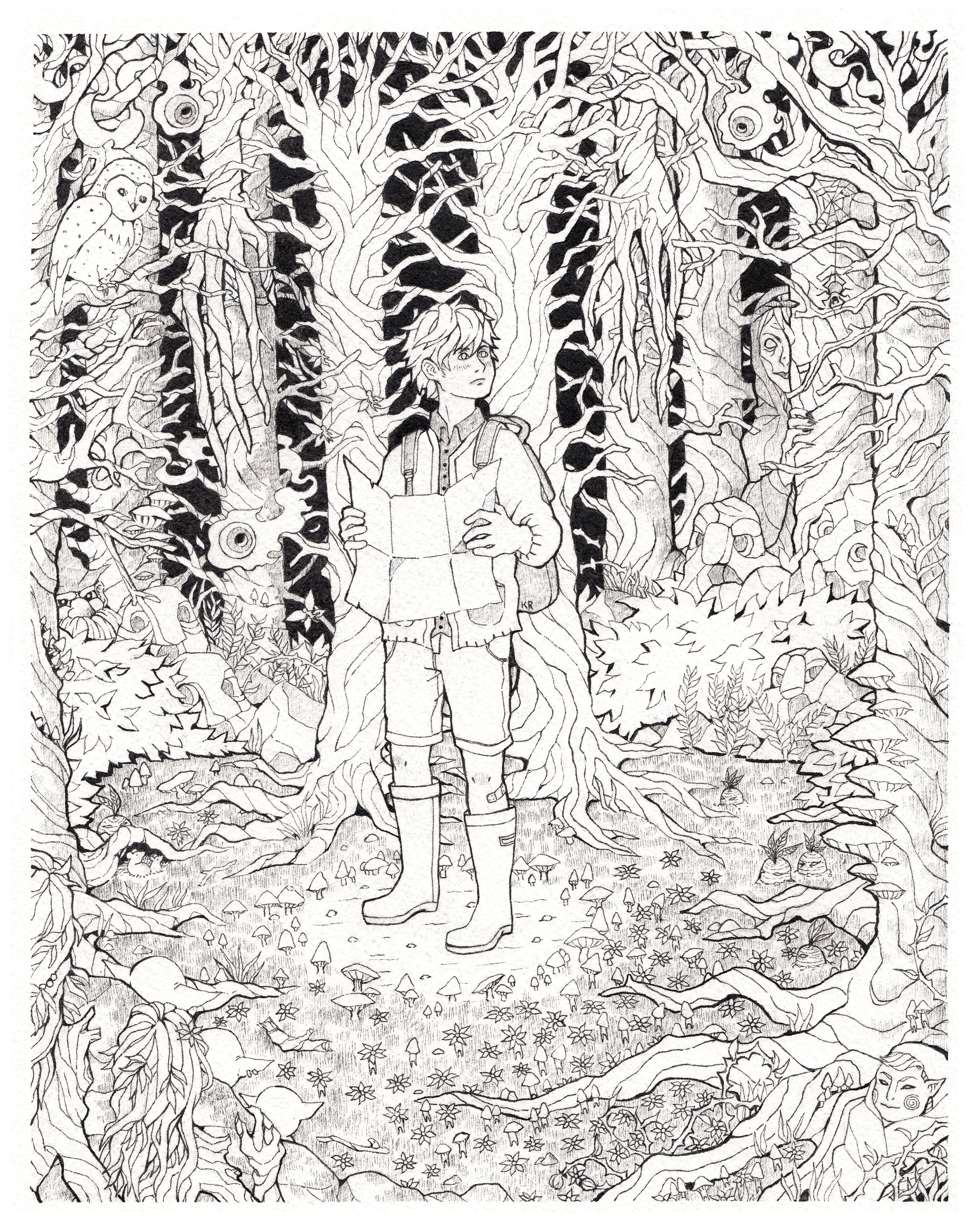 Class Assignment on Folktales & Urban Legends: "The Sidhe", Apr. 2019. Media: ink on coldpress paper