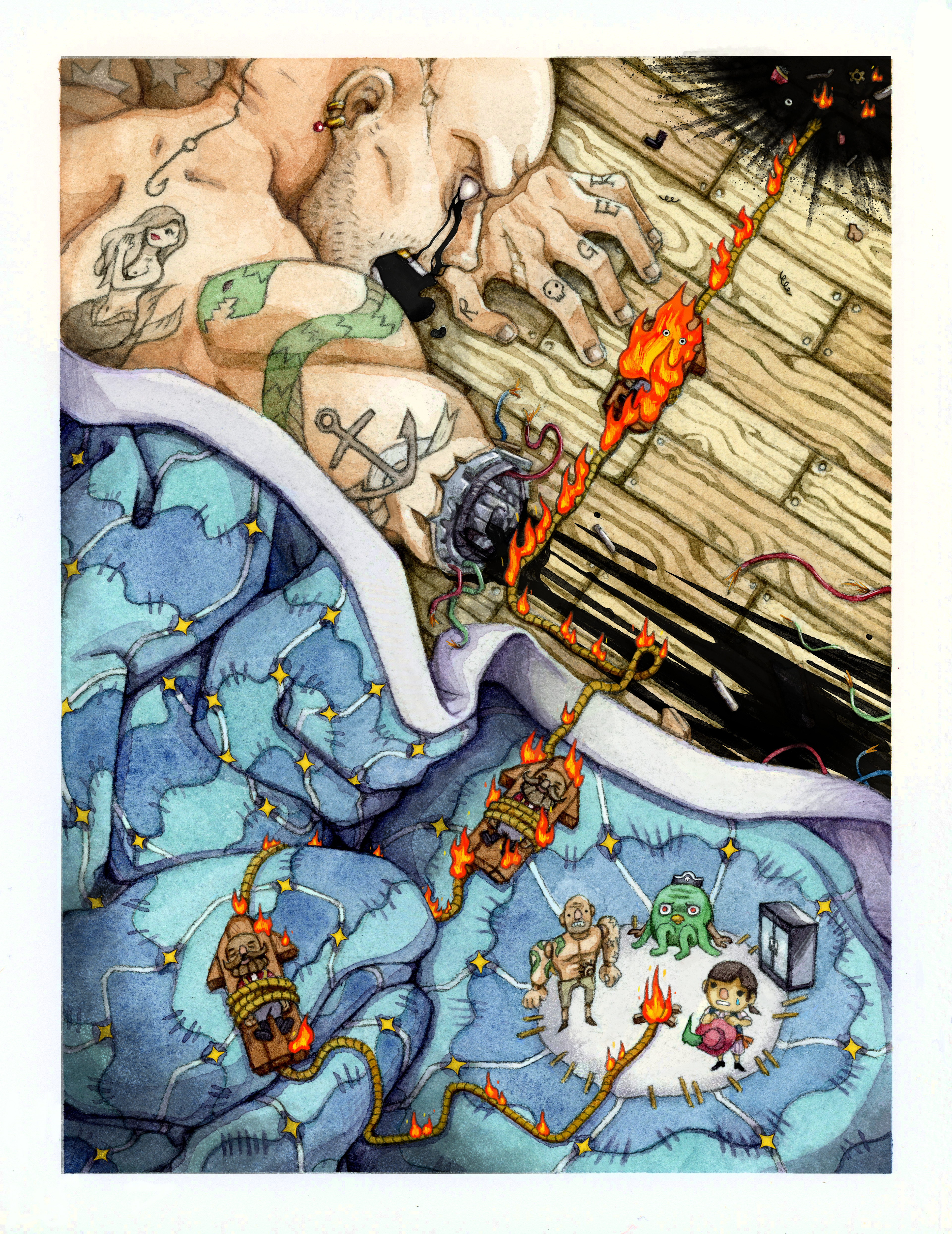 "Dead Men Tell No Tales", Thesis, 2022. Media: watercolor, ink