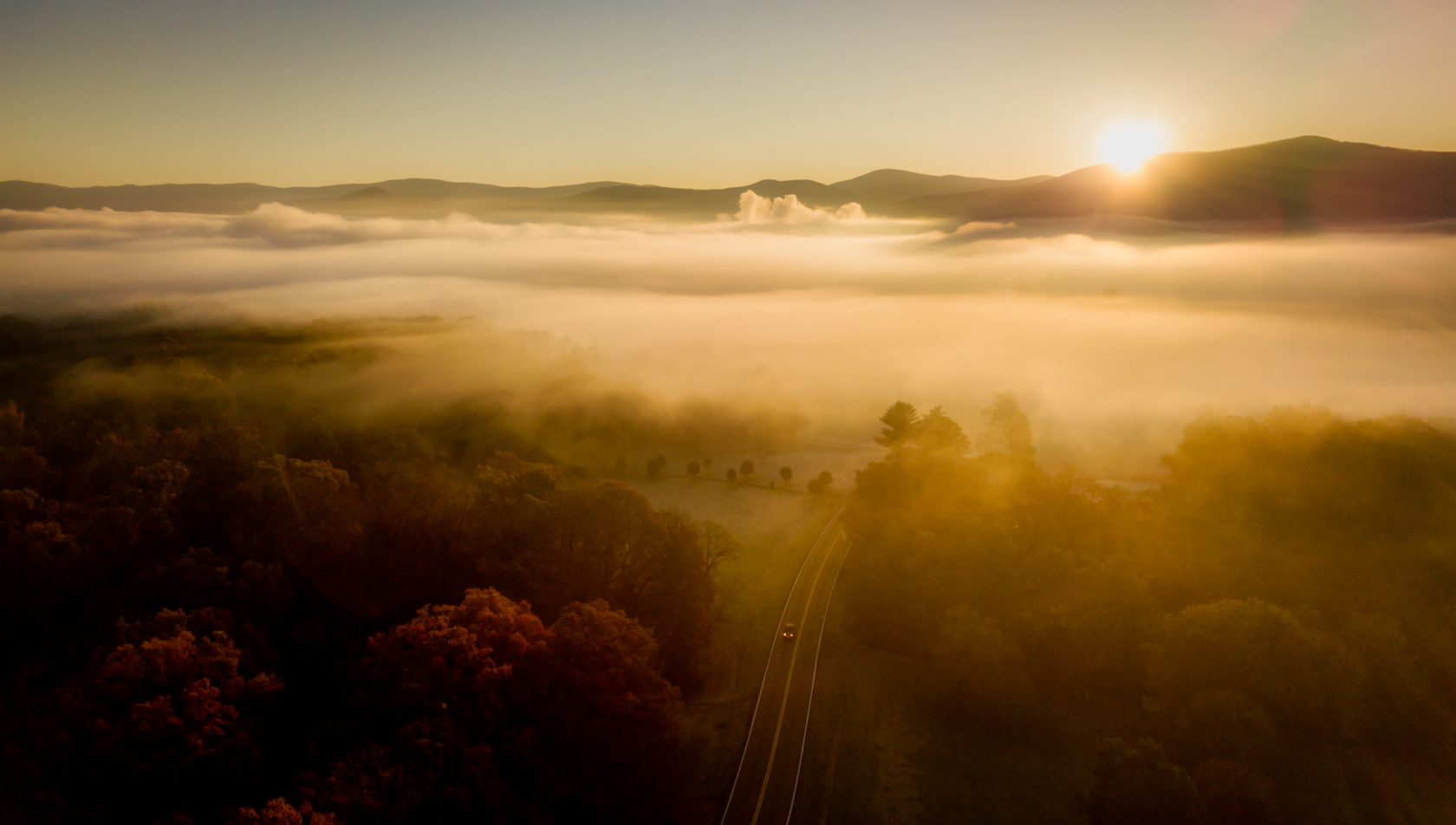 A foggy sunrise.