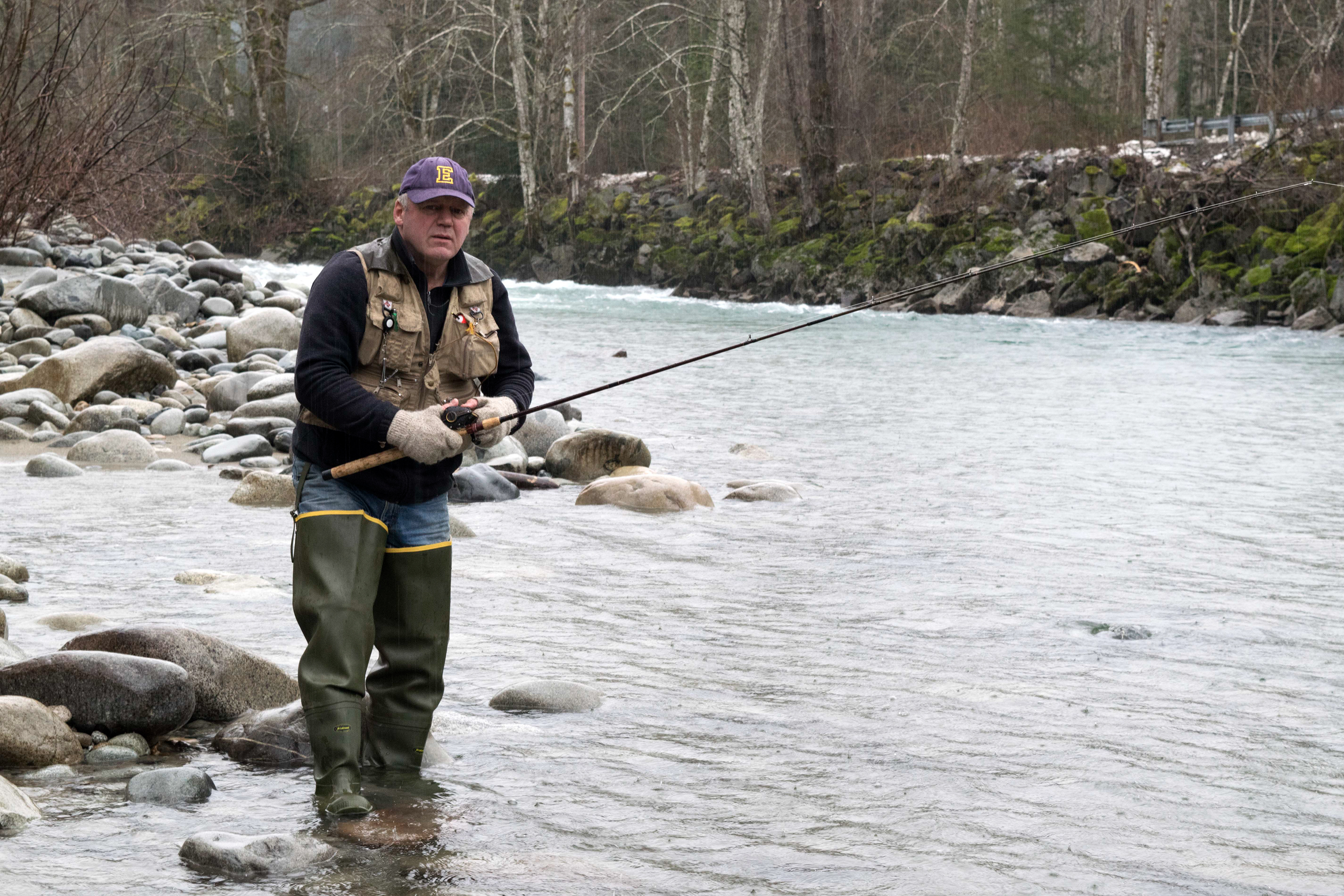 Greg Webber, 61, fishing at one of his favorite rivers, the North Fork Skykomish River in Index, Wash., Sunday, Jan. 22, 2017. He has enjoyed fishing for steelhead for over 40 years.