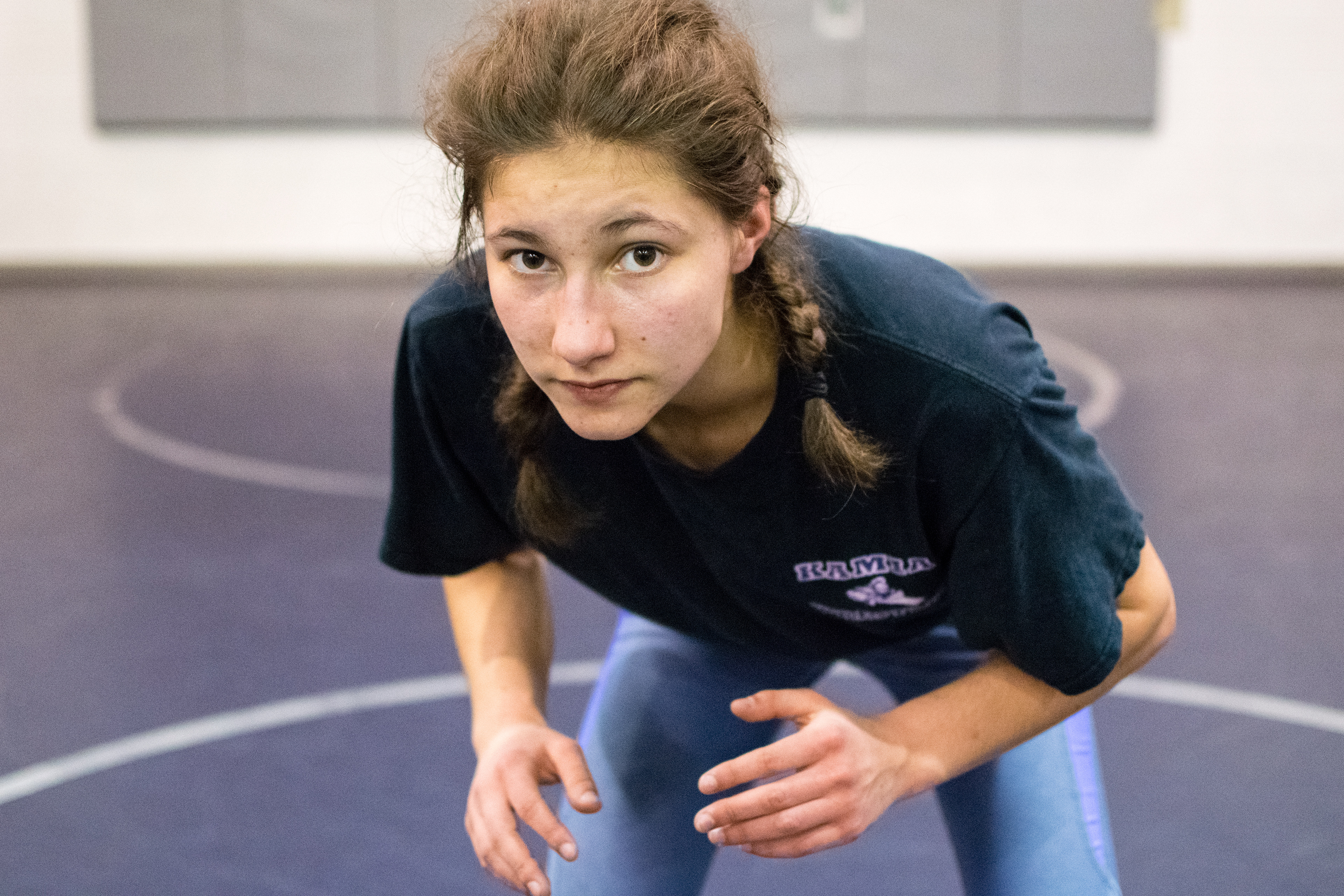 Diana Cantini during wrestling practice on Tuesday, Feb. 4 at Kamiak High School. (Katie Webber / The Herald)