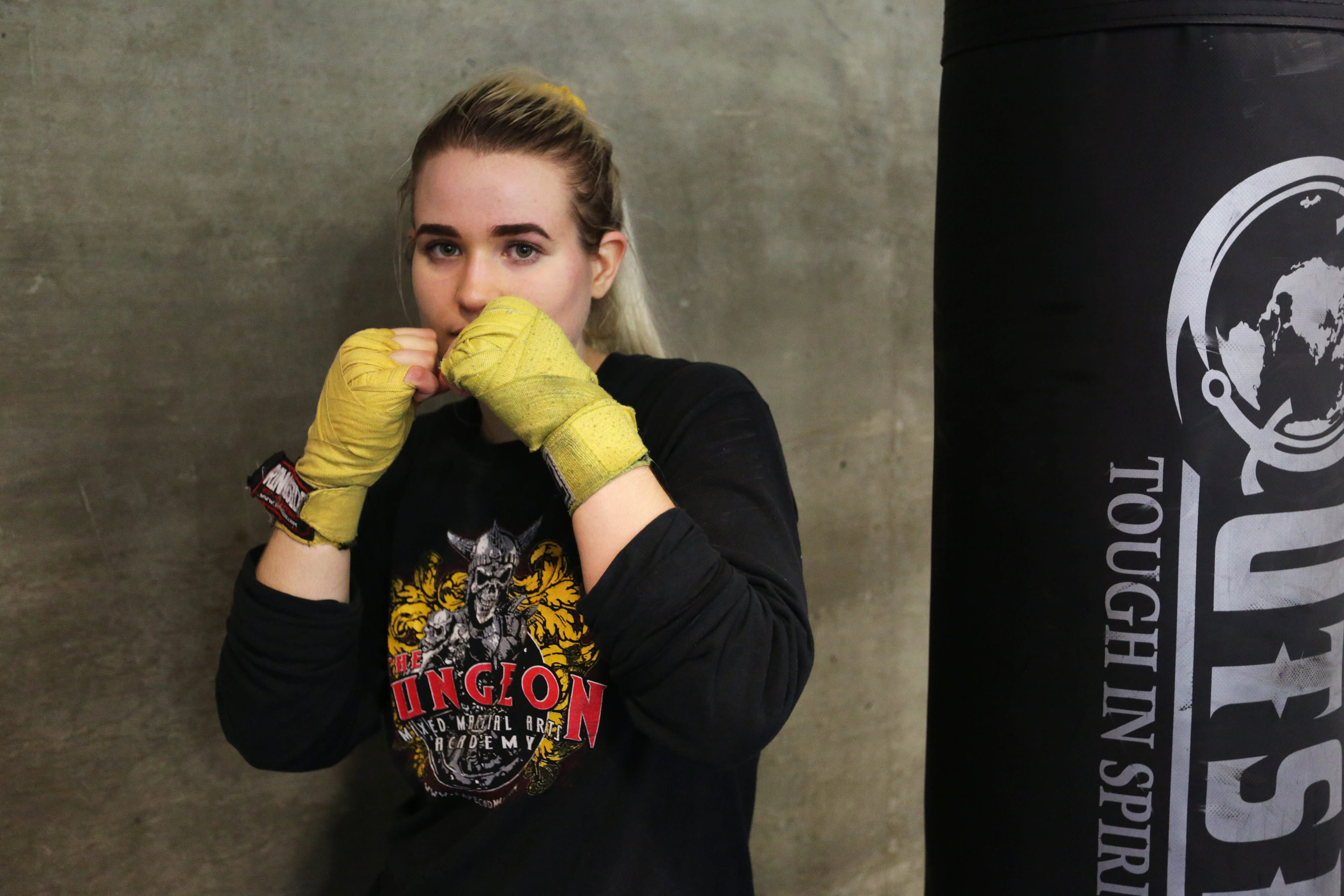 Western Washington University Boxing Club’s Chase Merino poses for a portrait during a workout. Merino is the only female boxer in the club. 