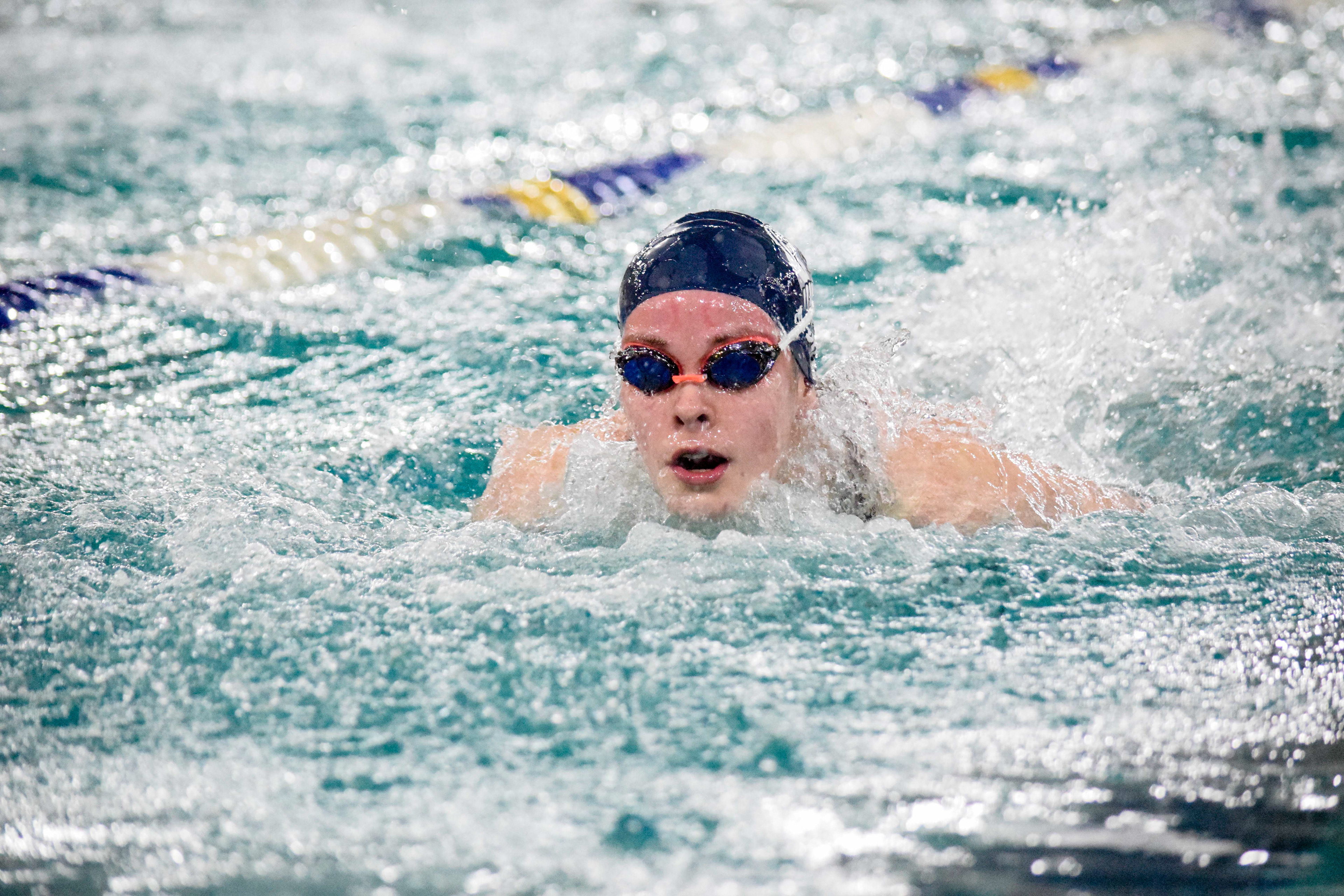Glacier Peak's Macy Fidler swims in the girls 100 yard butterfly of the 4A Girls Northwest District Championship on Nov. 9 at the Snohomish Aquatic Center. Fidler won with a time of 57.48. (Katie Webber / The Herald)