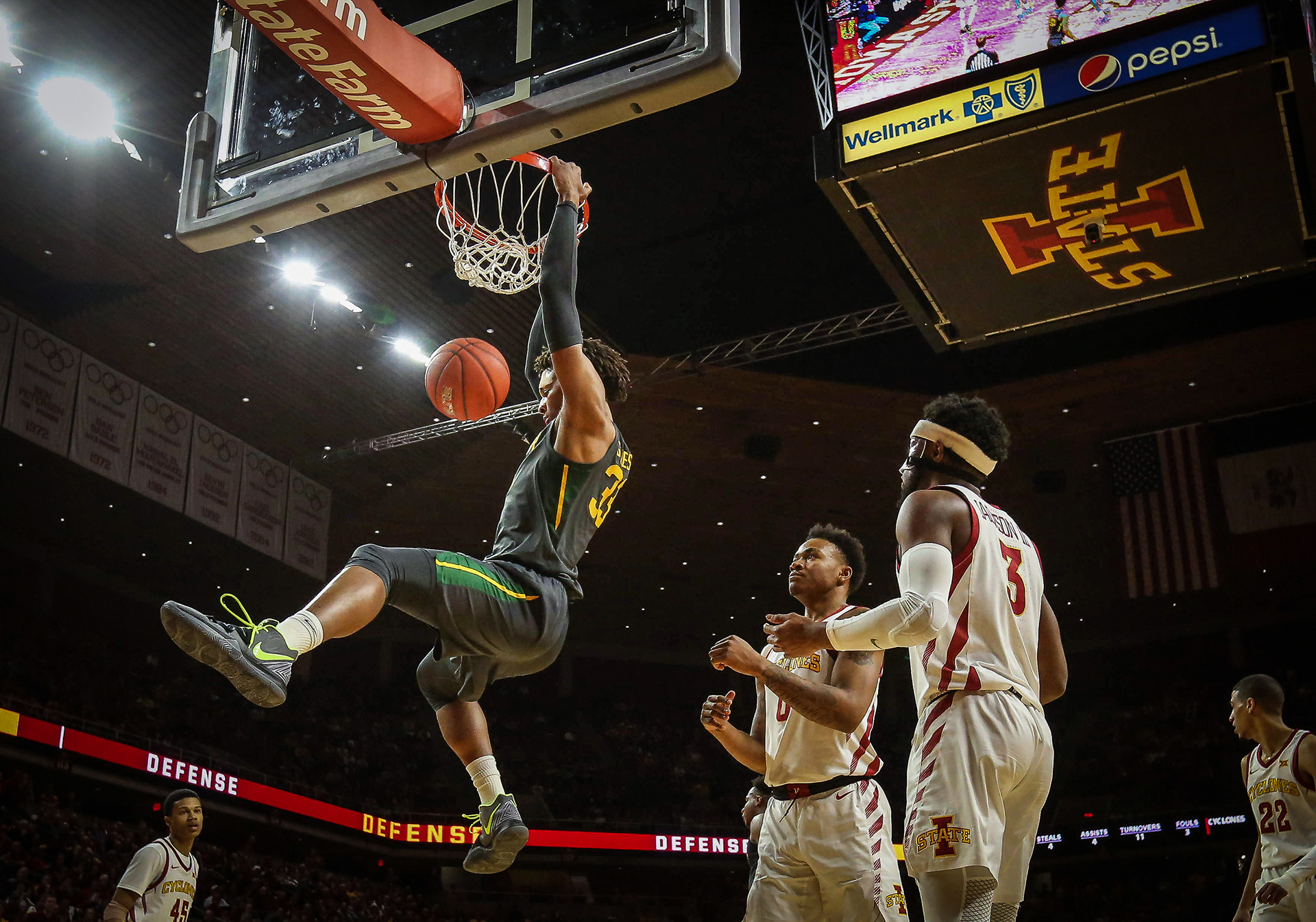 Baylor forward Freddie Gillespie dunks the ball against Iowa State in the second half on Wednesday, Jan. 29, 2020, at Hilton Coliseum in Ames.