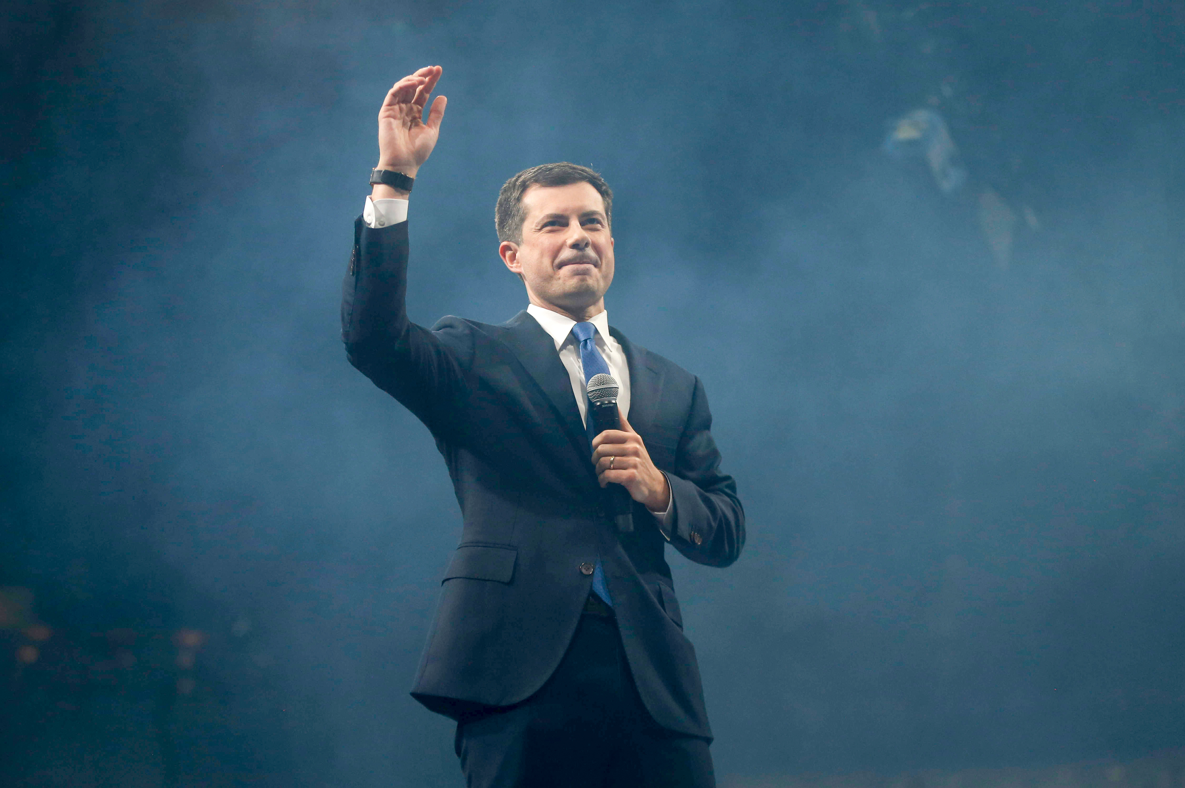 Democratic presidential candidate hopeful Pete Buttigieg takes the stage during the Liberty and Justice Celebration on Friday, Nov. 1, 2019, in Des Moines.