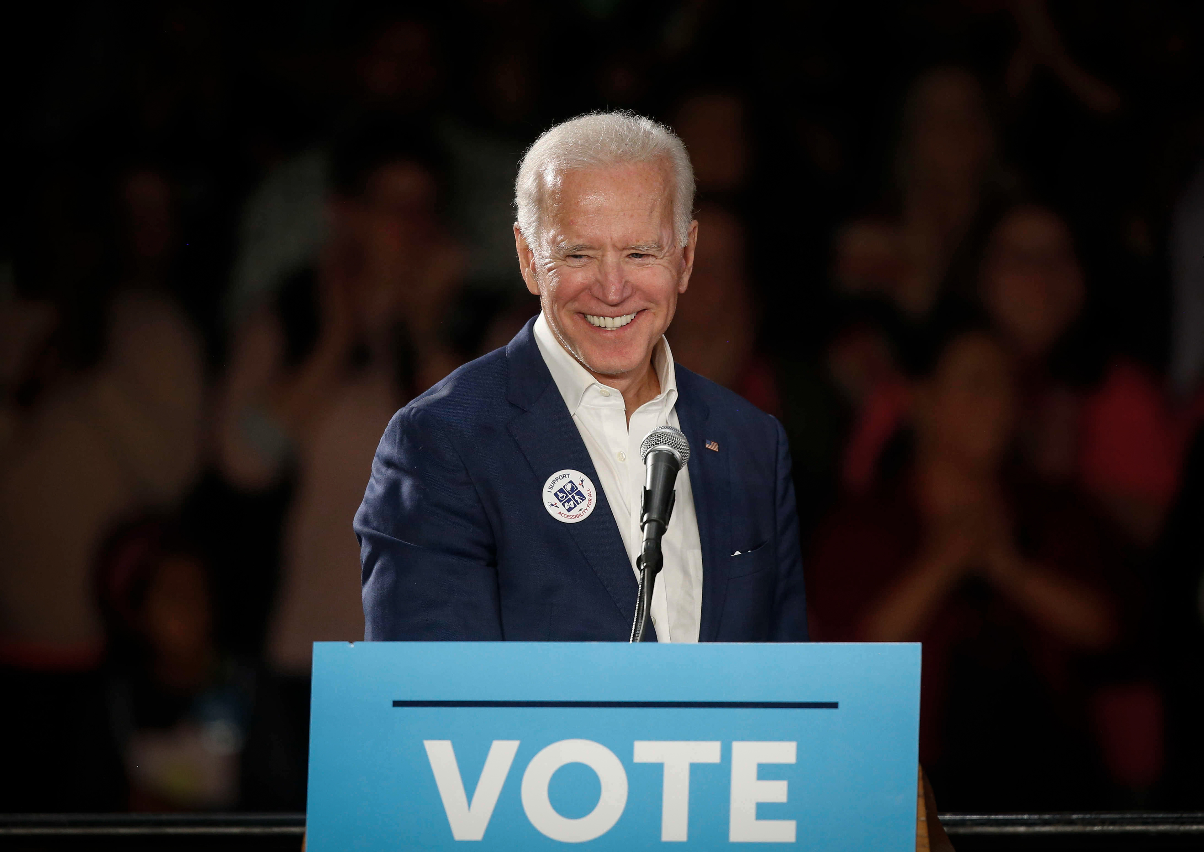 Former United States Vice President Joe Biden fires up Democratic voters during a rally for gubernatorial candidate Fred Hubbell and first congressional district candidate Abby Finkenauer during a speech in Cedar Rapids on Tuesday, Oct. 30, 2018.