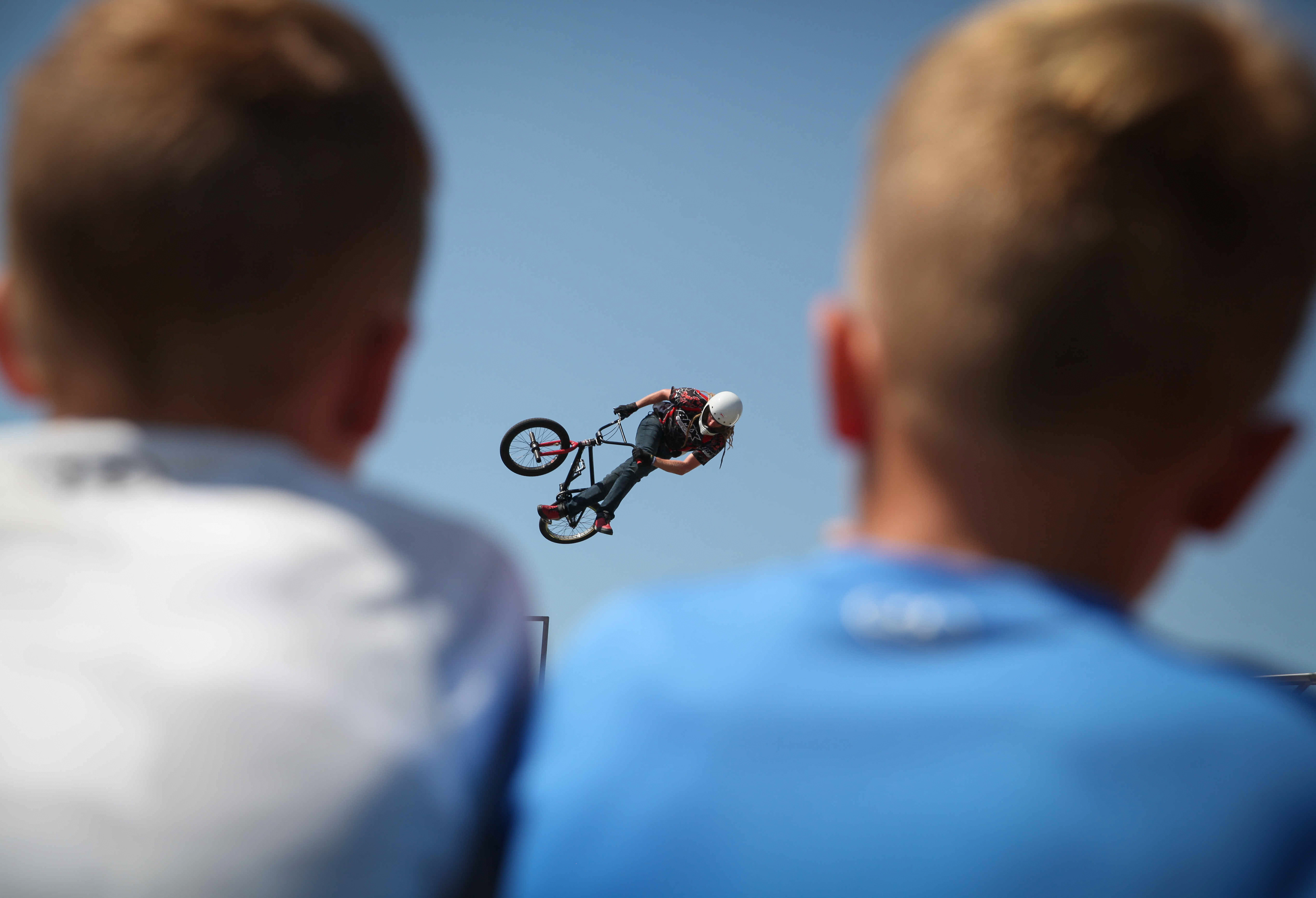 Zach Newman, a BMX cyclist from Kentucky, gets air while performing a stunt to a packed crowd during the Iowa State Fair on Friday, Aug. 13, 2021, in Des Moines, Iowa.