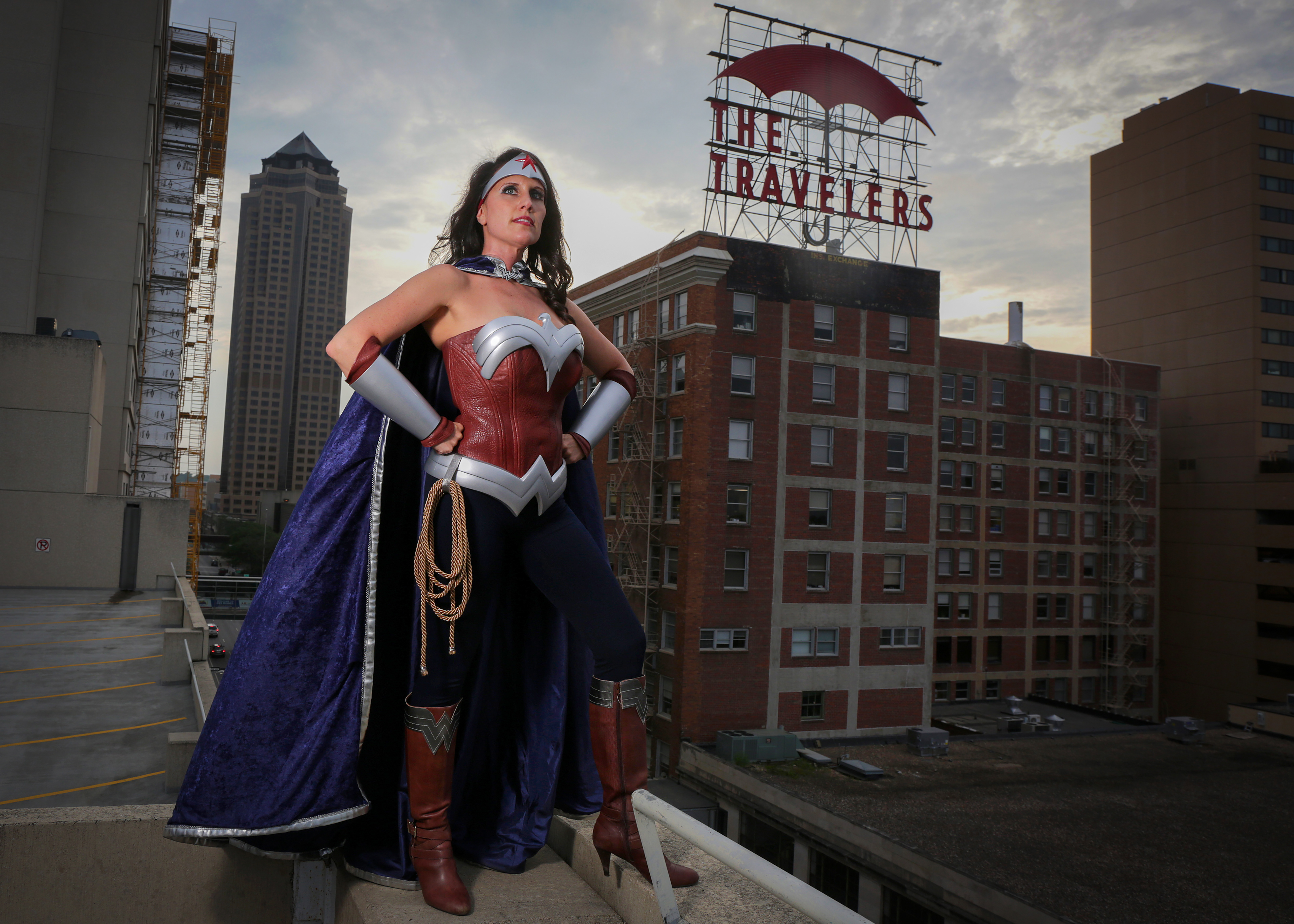 Wonder Woman, aka Laura Hraha-Morgan of Des Moines, is a member of the Iowa League of Heroes, which consists of fewer than 10 members, who all dress up in costume and visit children in area hospitals.