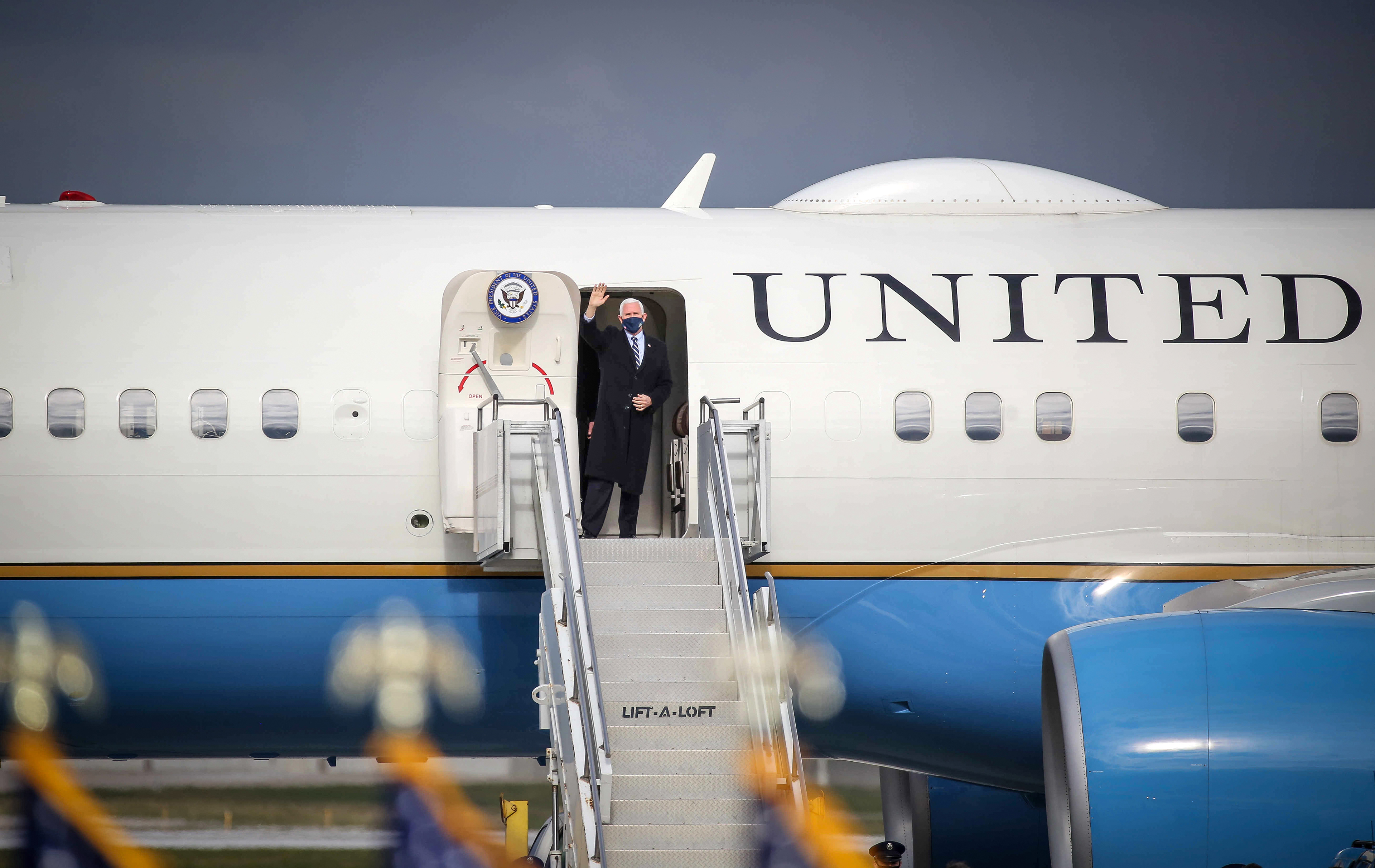 Vice President Mike Pence spoke to supporters at the Des Moines International Airport in Des Moines on Thursday, Oct. 29, 2020.