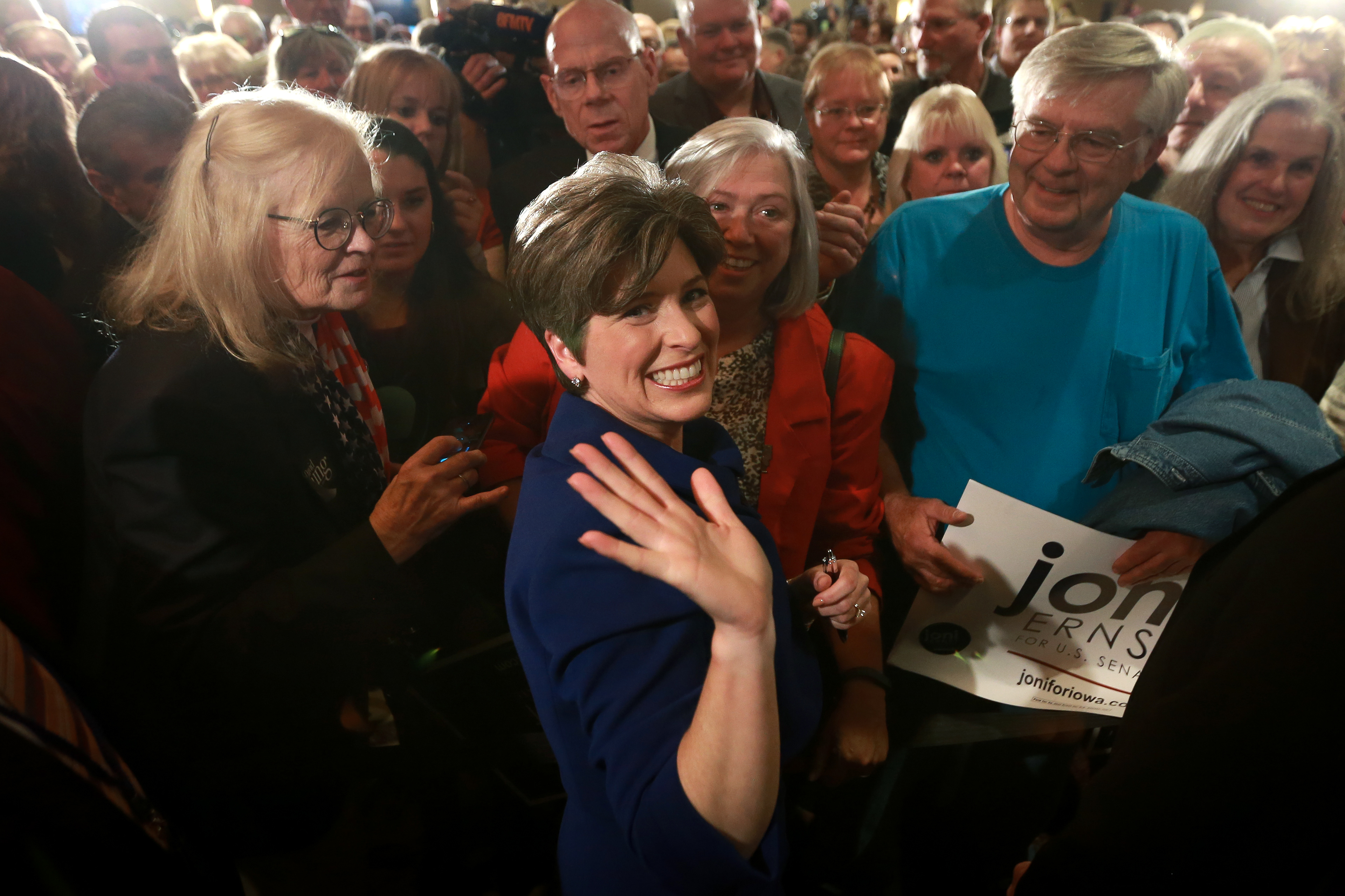 U.S. Senate-elect Joni Ernst celebrates with her supporters on Tuesday, Nov. 4, 2014, at the Marriott Hotel in West Des Moines after her win over Bruce Braley.