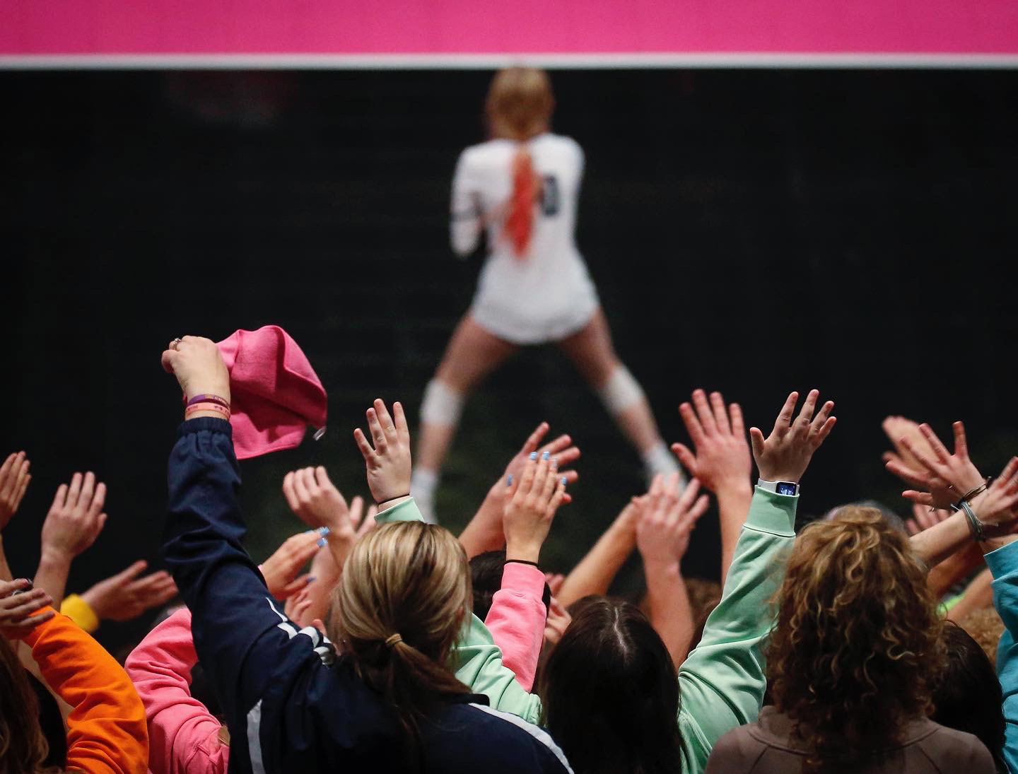 Pleasant Valley fans cheer on the Spartans in game two against Ankeny in their Class 5A state volleyball match on Wednesday, Nov. 3, 2021, in Cedar Rapids.