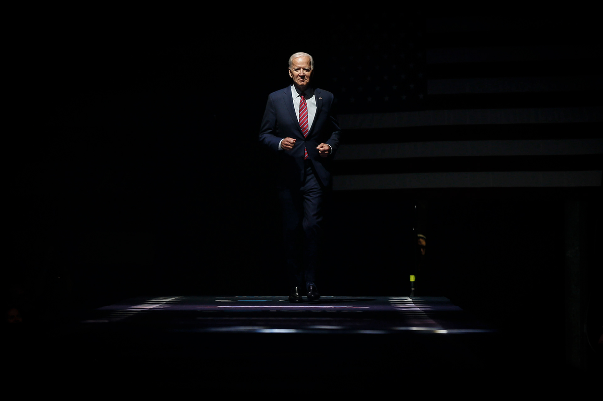 Democratic presidential candidate hopeful and former vice president Joe Biden makes his way onto the stage during the Liberty and Justice Celebration on Friday, Nov. 1, 2019, in Des Moines.