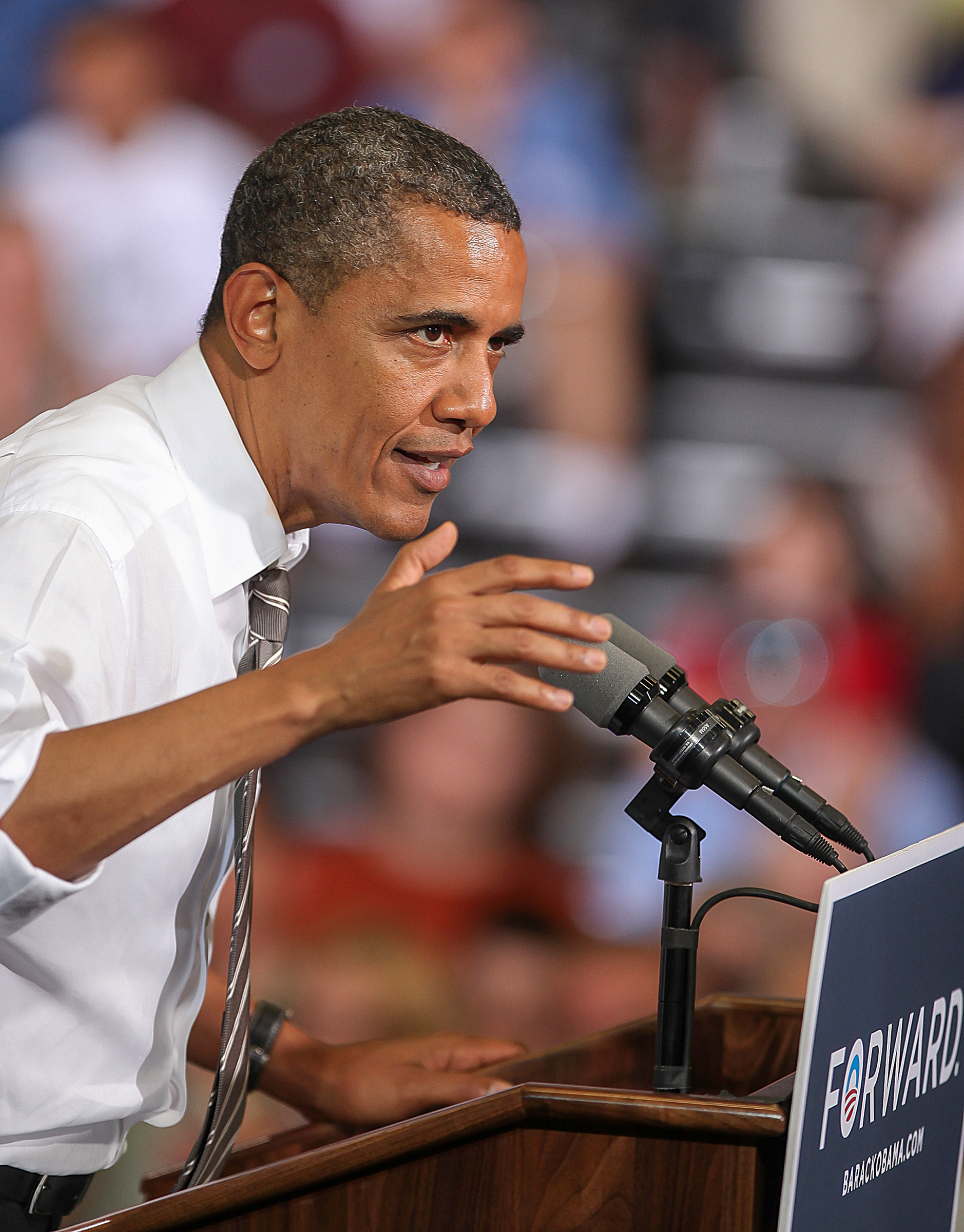 President Barack Obama speaks on Tuesday, July 10, 2012, at Kirkwood College in Cedar Rapids, Iowa.